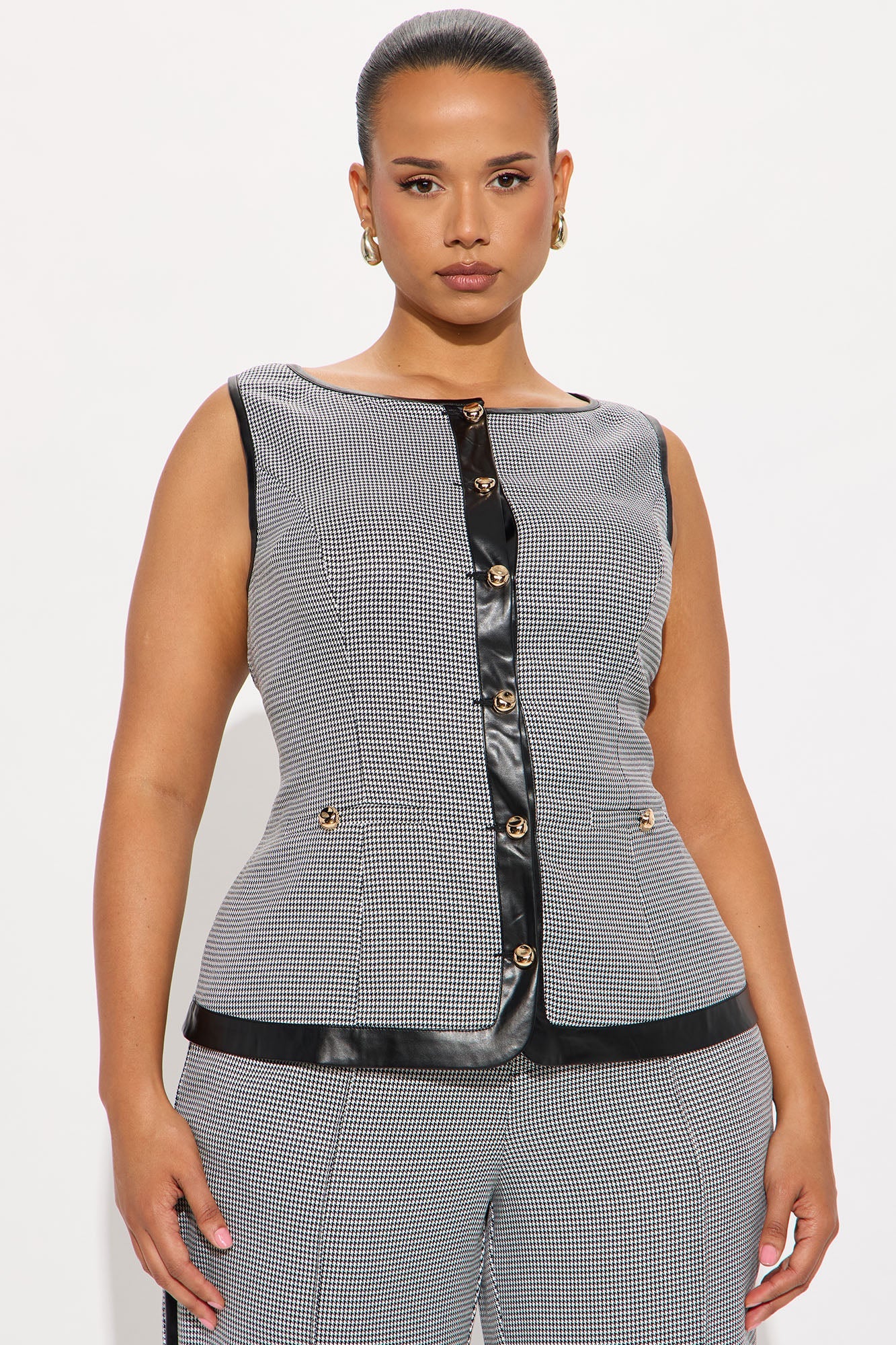 Keep You Mesmerized Vest Pant Set - Black/White 