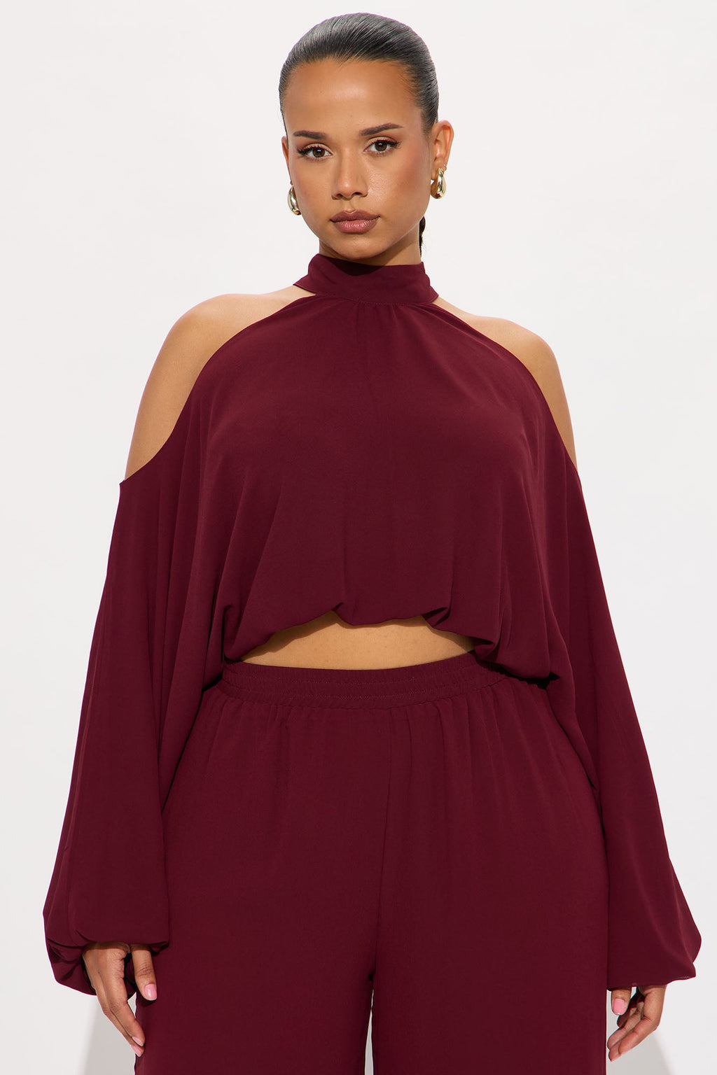 Dream Of Me Chiffon Pant Set - Burgundy 