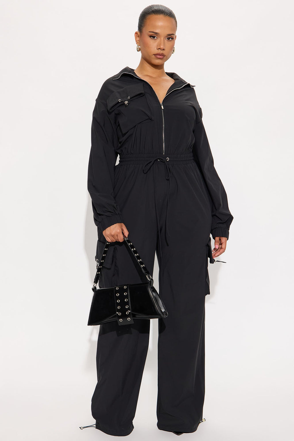 Betsy Windbreaker Wide Leg Jumpsuit - Black