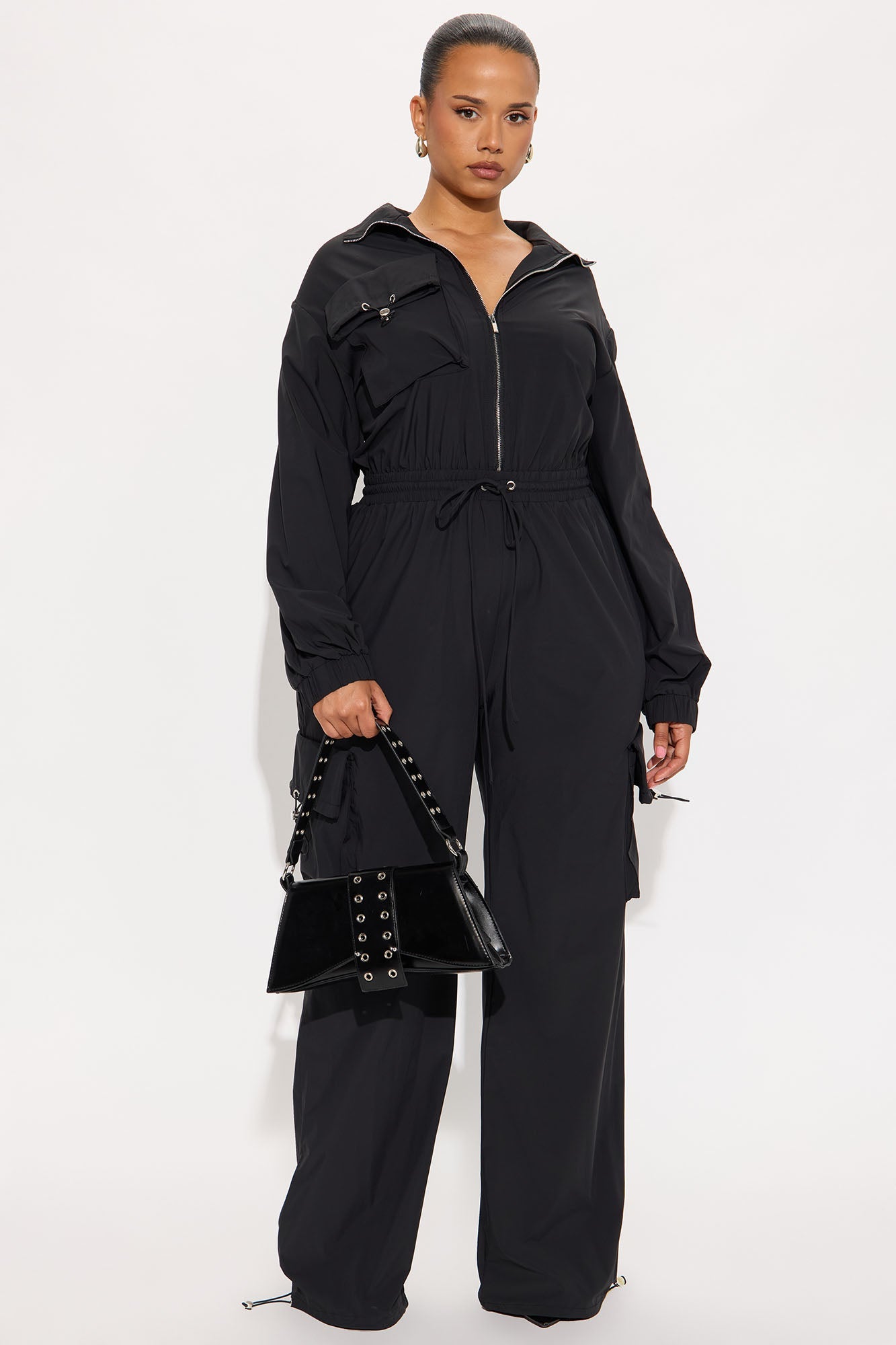 Betsy Windbreaker Wide Leg Jumpsuit - Black
