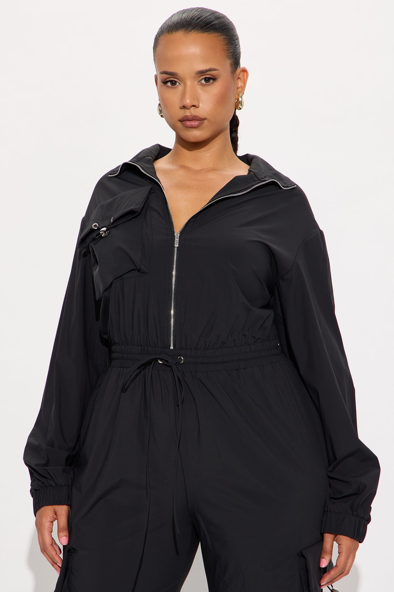 Betsy Windbreaker Wide Leg Jumpsuit - Black