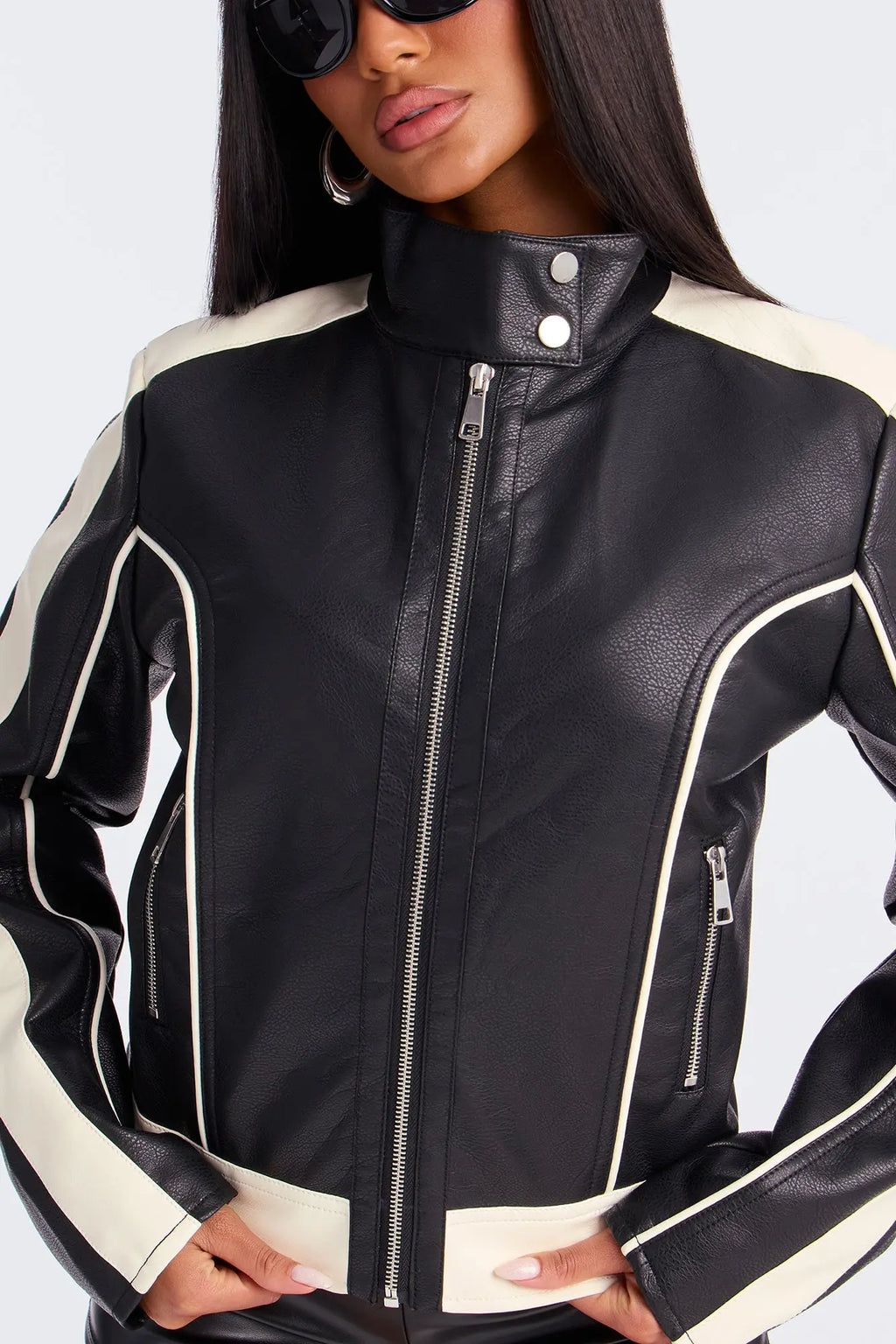 Makayla Faux Leather Moto Jacket - Black/combo 