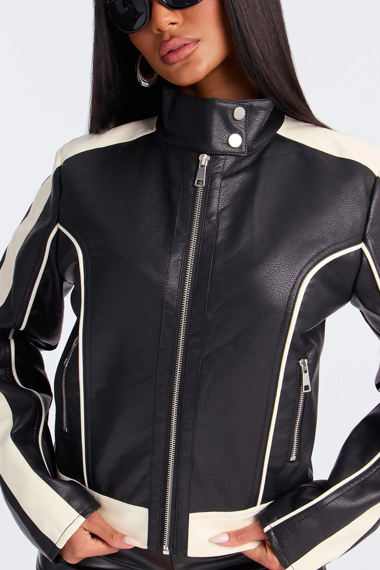 Makayla Faux Leather Moto Jacket - Black/combo 