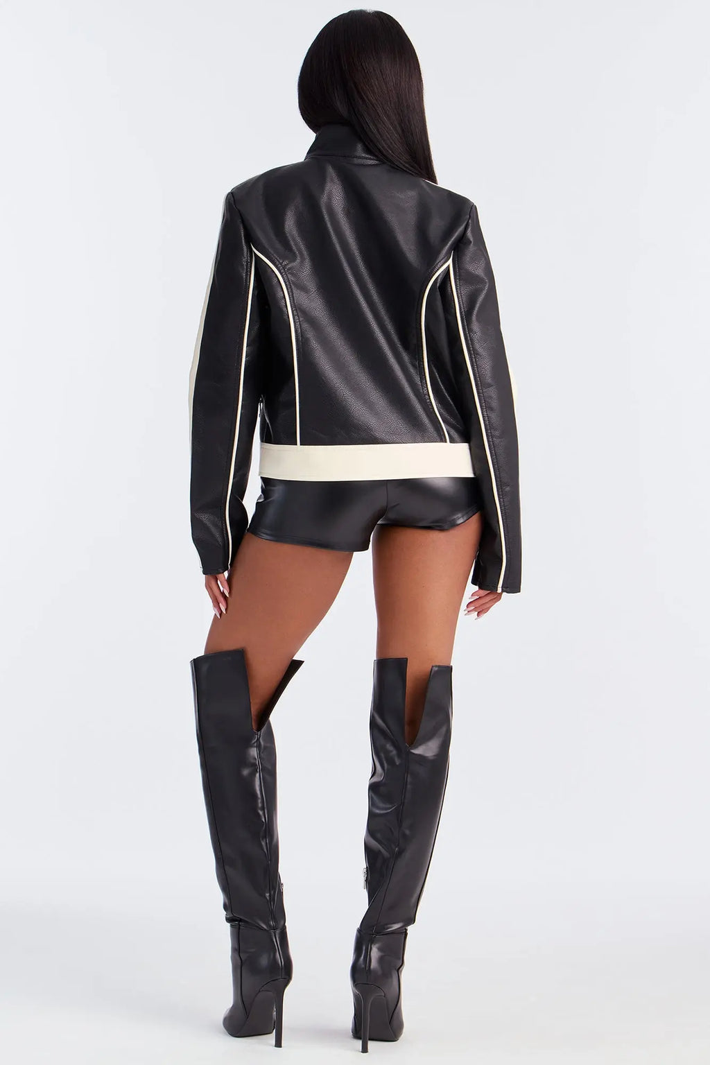Makayla Faux Leather Moto Jacket - Black/combo 