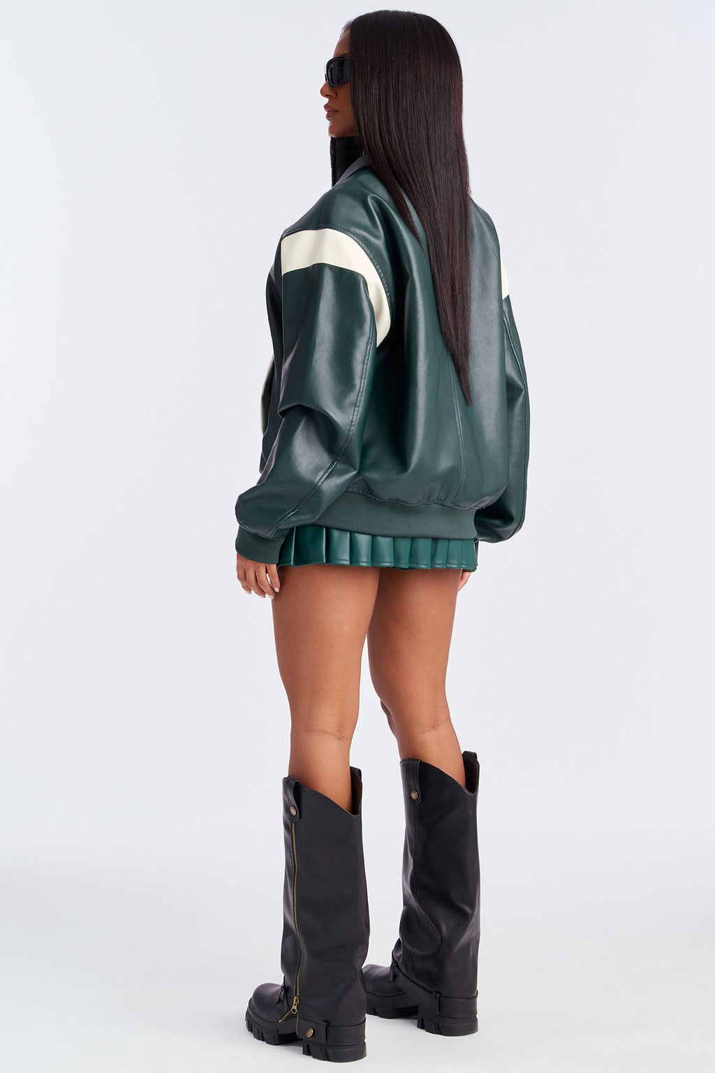 Candice Faux Leather Varsity Jacket - Olive/combo