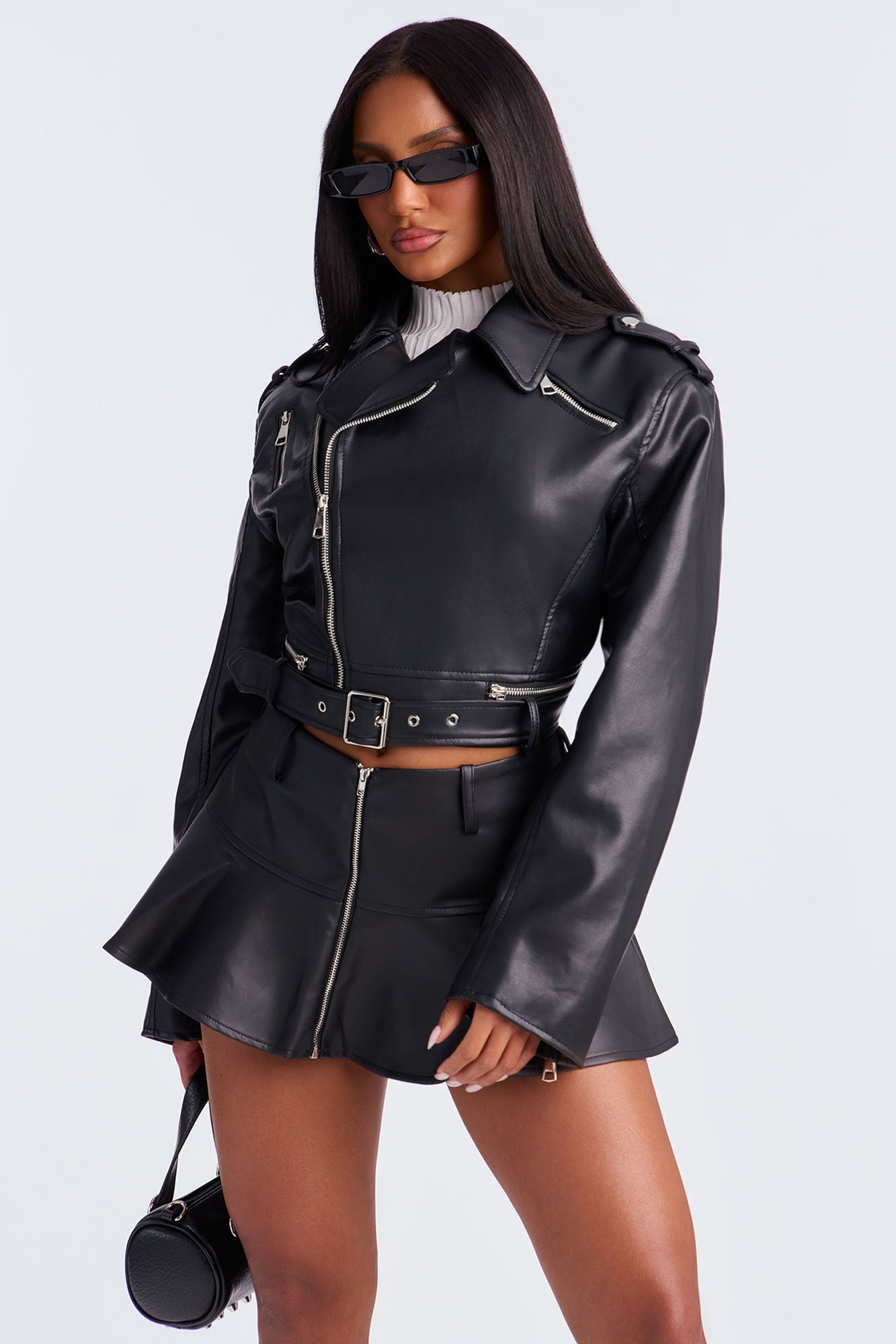 Total Drama Cropped Moto Jacket - Black