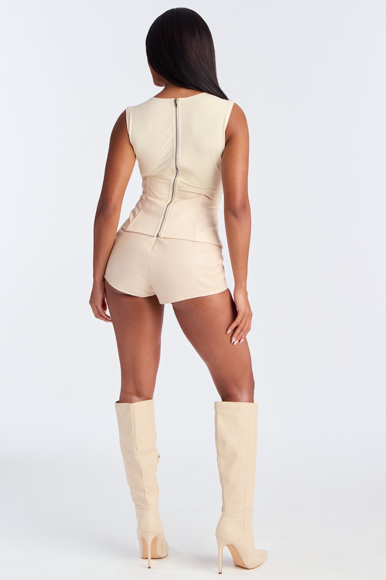 Maneater Corset Waist Sleeveless Top - Cream