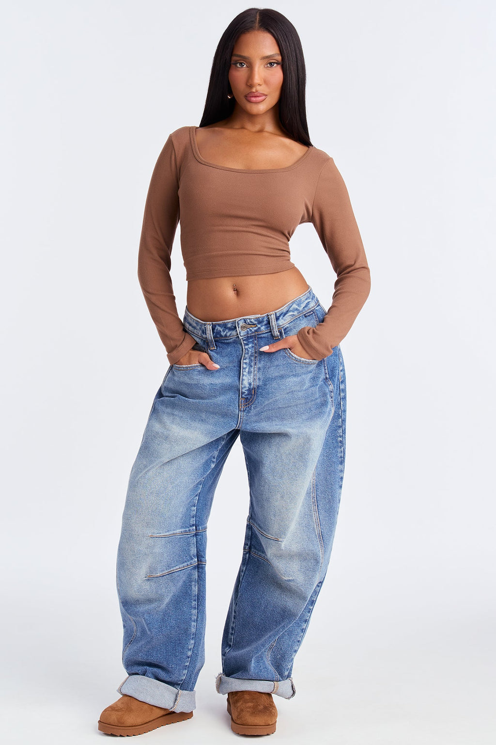 Gia Scoop Neck Double Lined Top - Chestnut