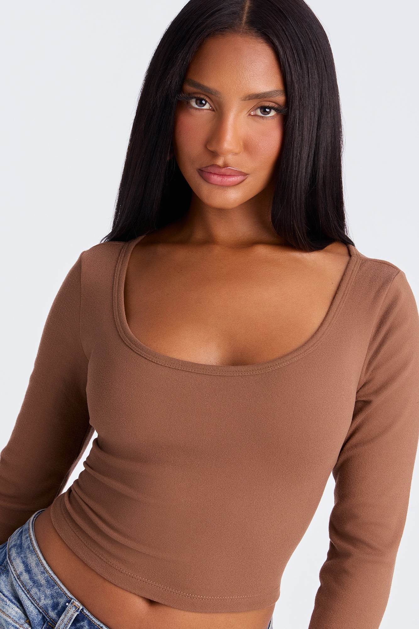 Gia Scoop Neck Double Lined Top - Chestnut