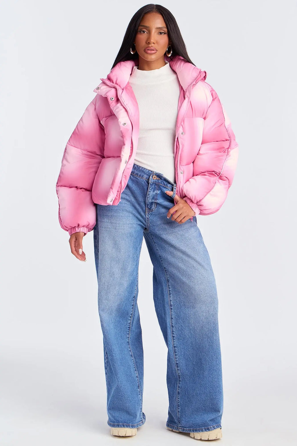 Zoe Ombre Cropped Puffer Jacket - Pink 