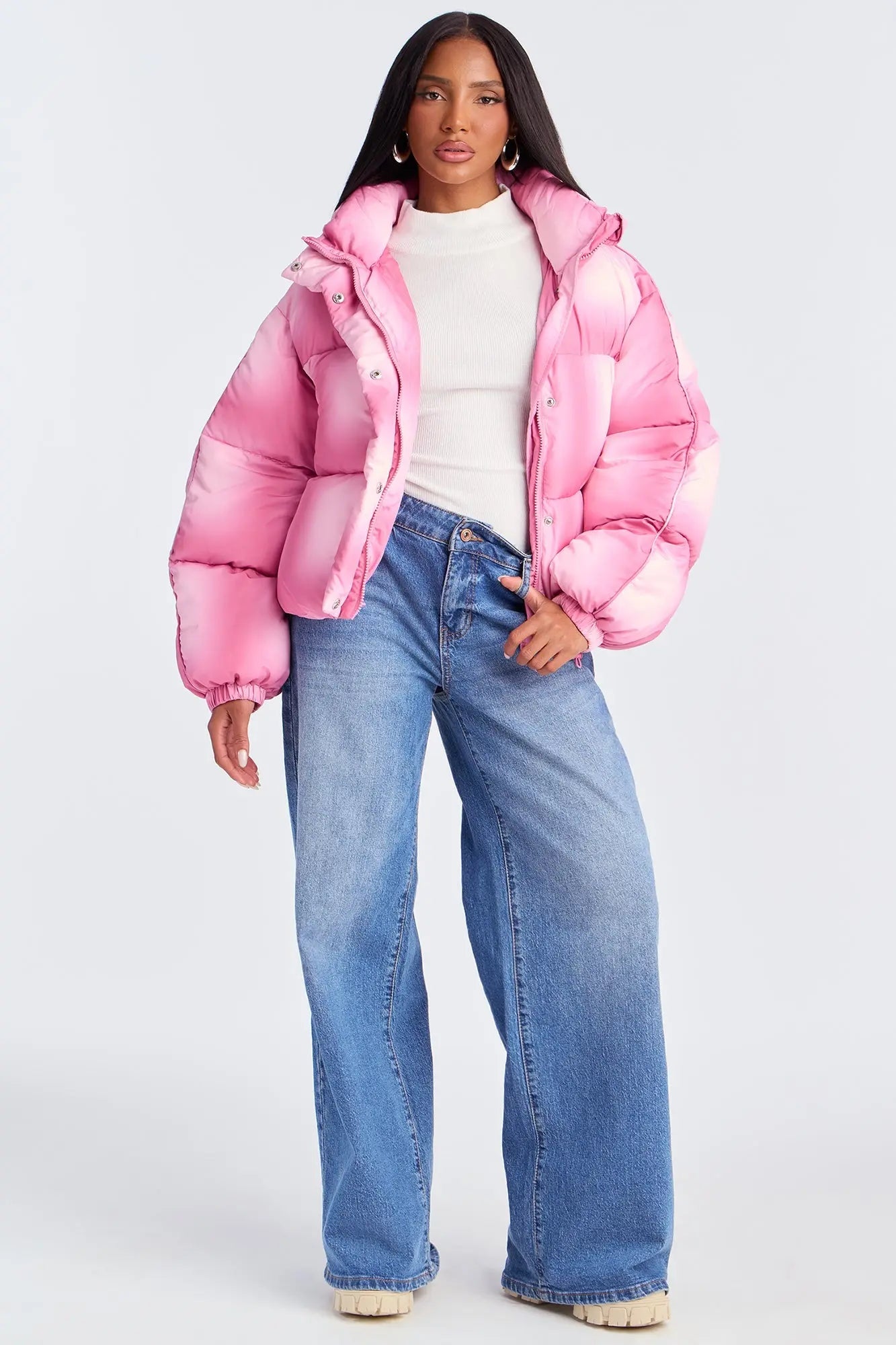 Zoe Ombre Cropped Puffer Jacket - Pink 