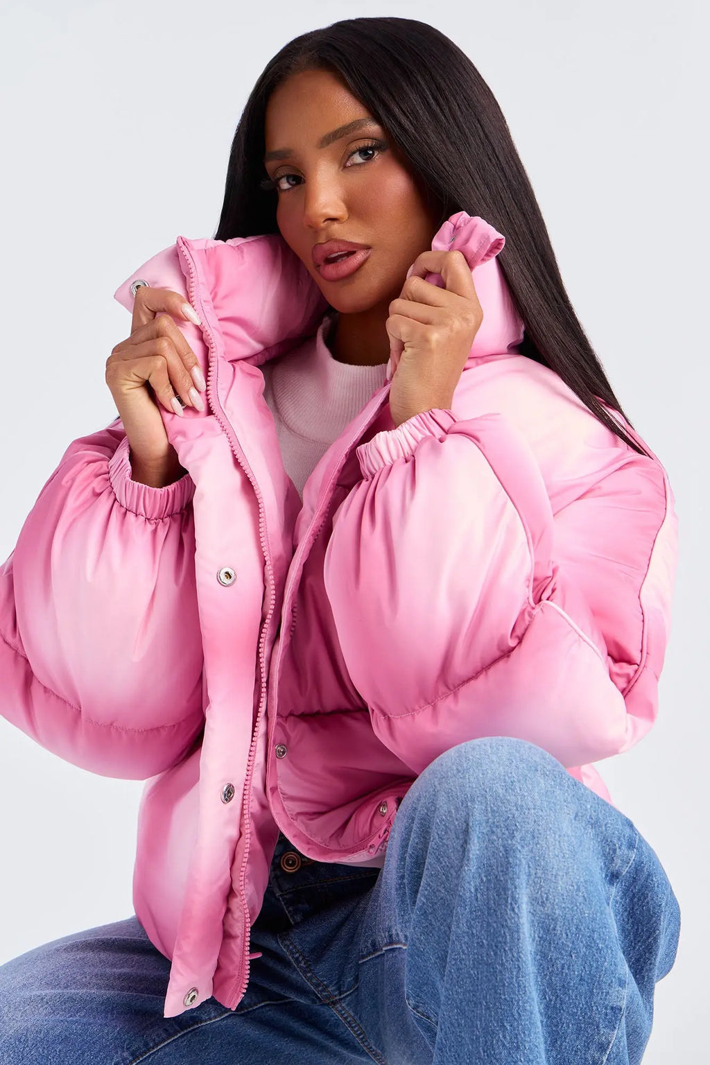 Zoe Ombre Cropped Puffer Jacket - Pink 