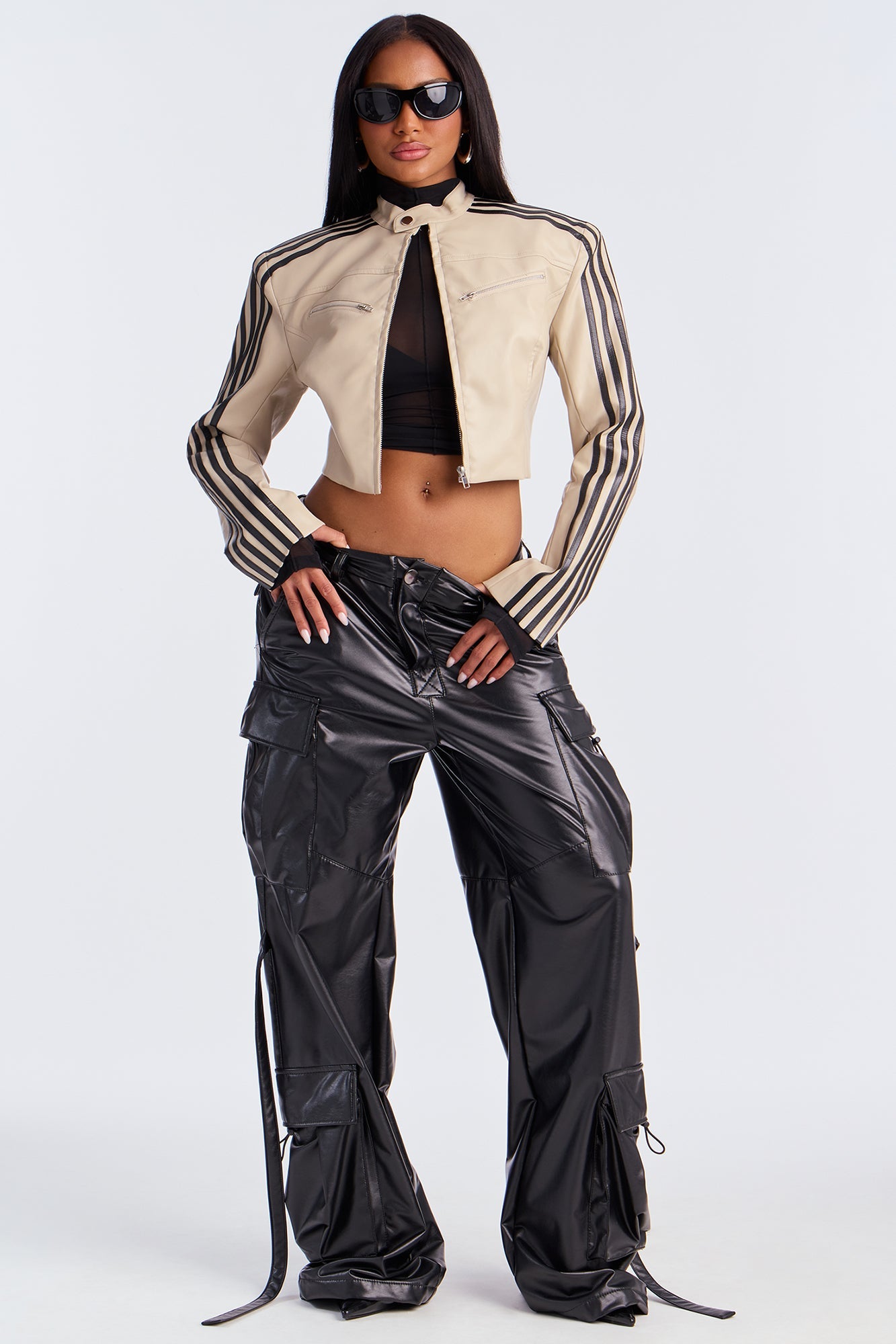 No Nonsense Faux Leather Moto Jacket - Stone/Combo