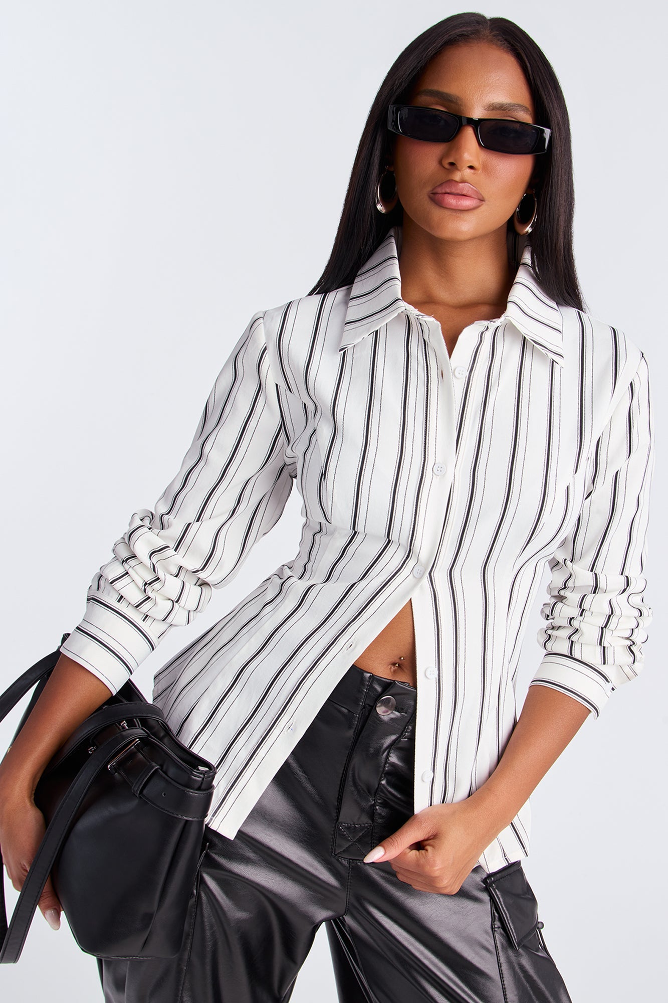 Messy Thoughts Pinstripe Shirt - White/combo