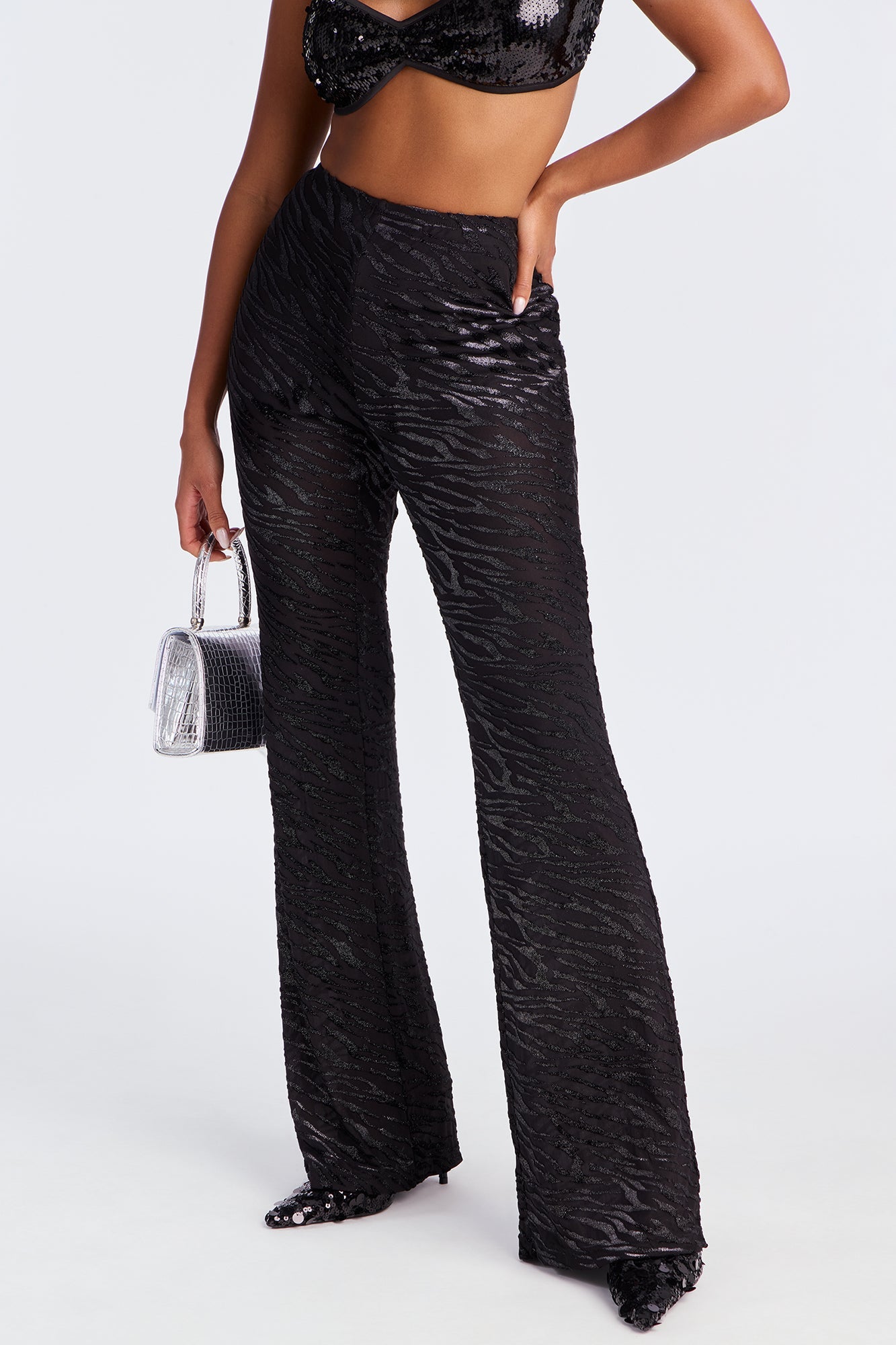 Aryanna Mesh Flocked Straight Leg Zebra Pant 33 - Black 