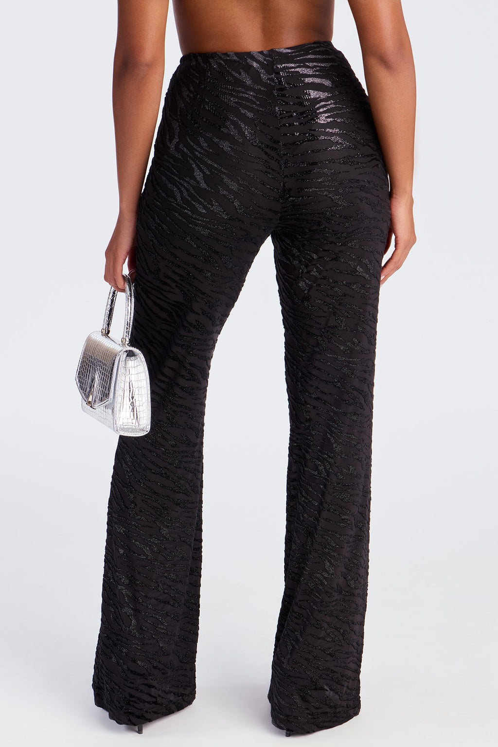 Aryanna Mesh Flocked Straight Leg Zebra Pant 33 - Black 