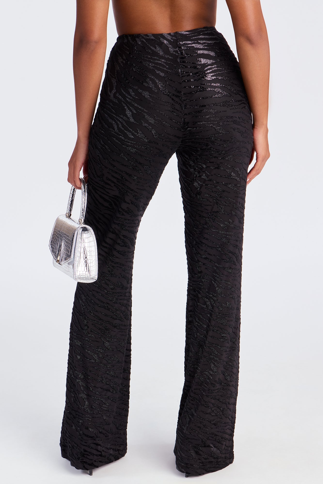 Aryanna Mesh Flocked Straight Leg Zebra Pant 33 - Black 