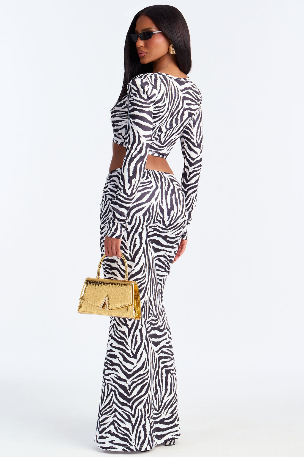 Andreah Zebra Print Maxi Skirt Set - Black/White