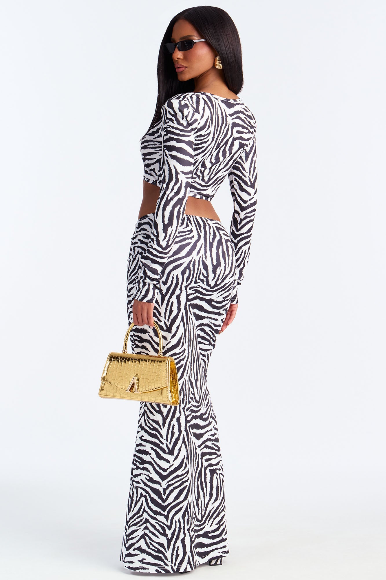 Andreah Zebra Print Maxi Skirt Set - Black/White