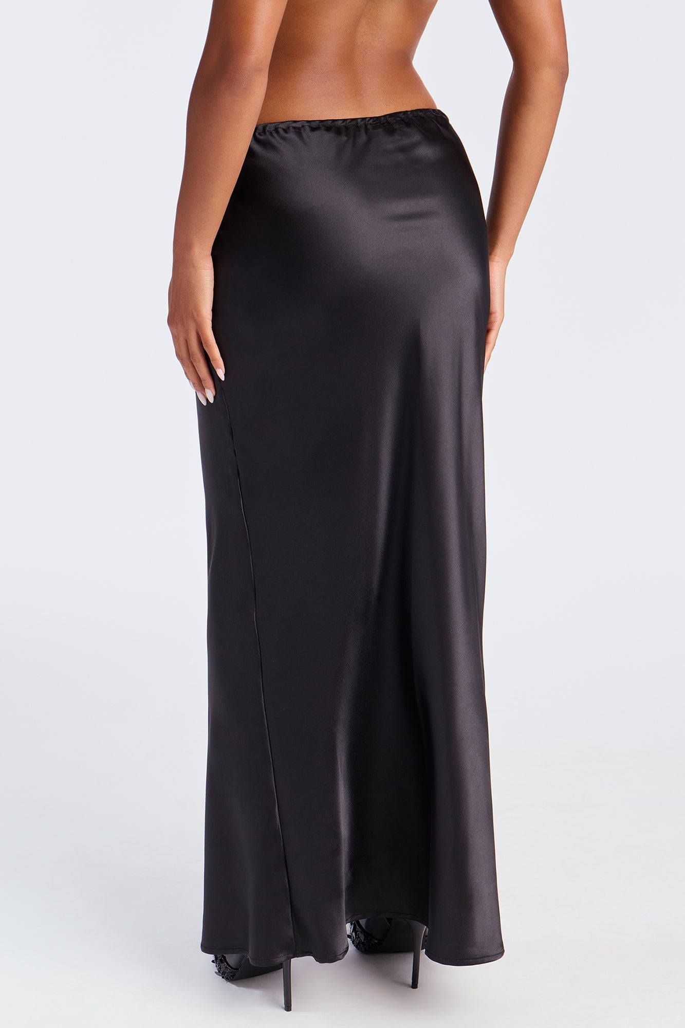 Sierra Tie Waist Satin Maxi Skirt - Black