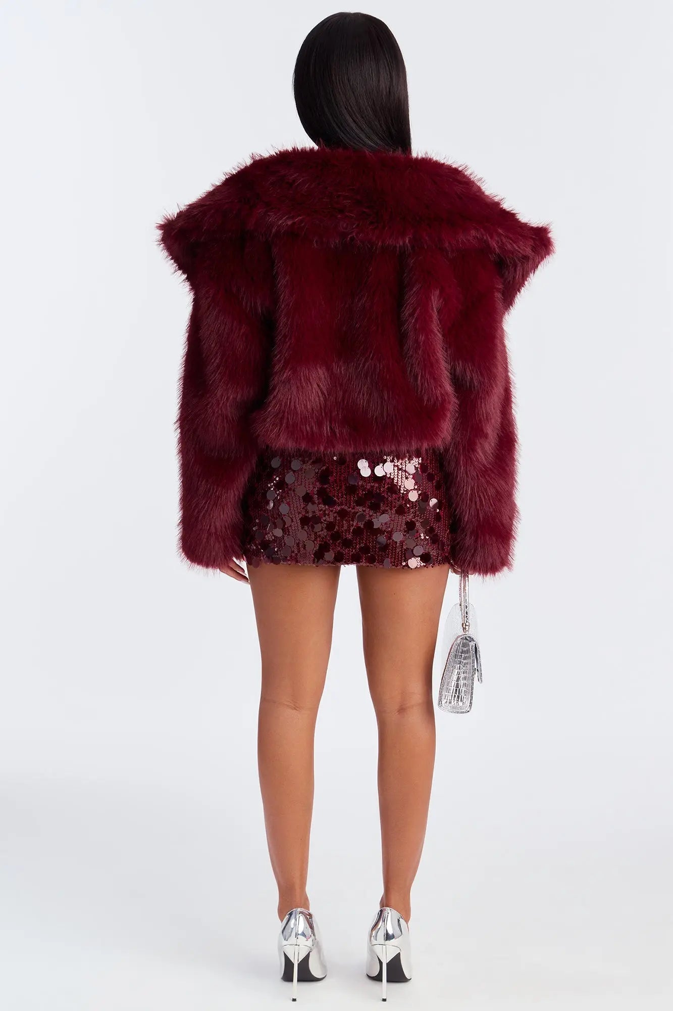 Chloe Faux Fur Cropped Coat - Wine 