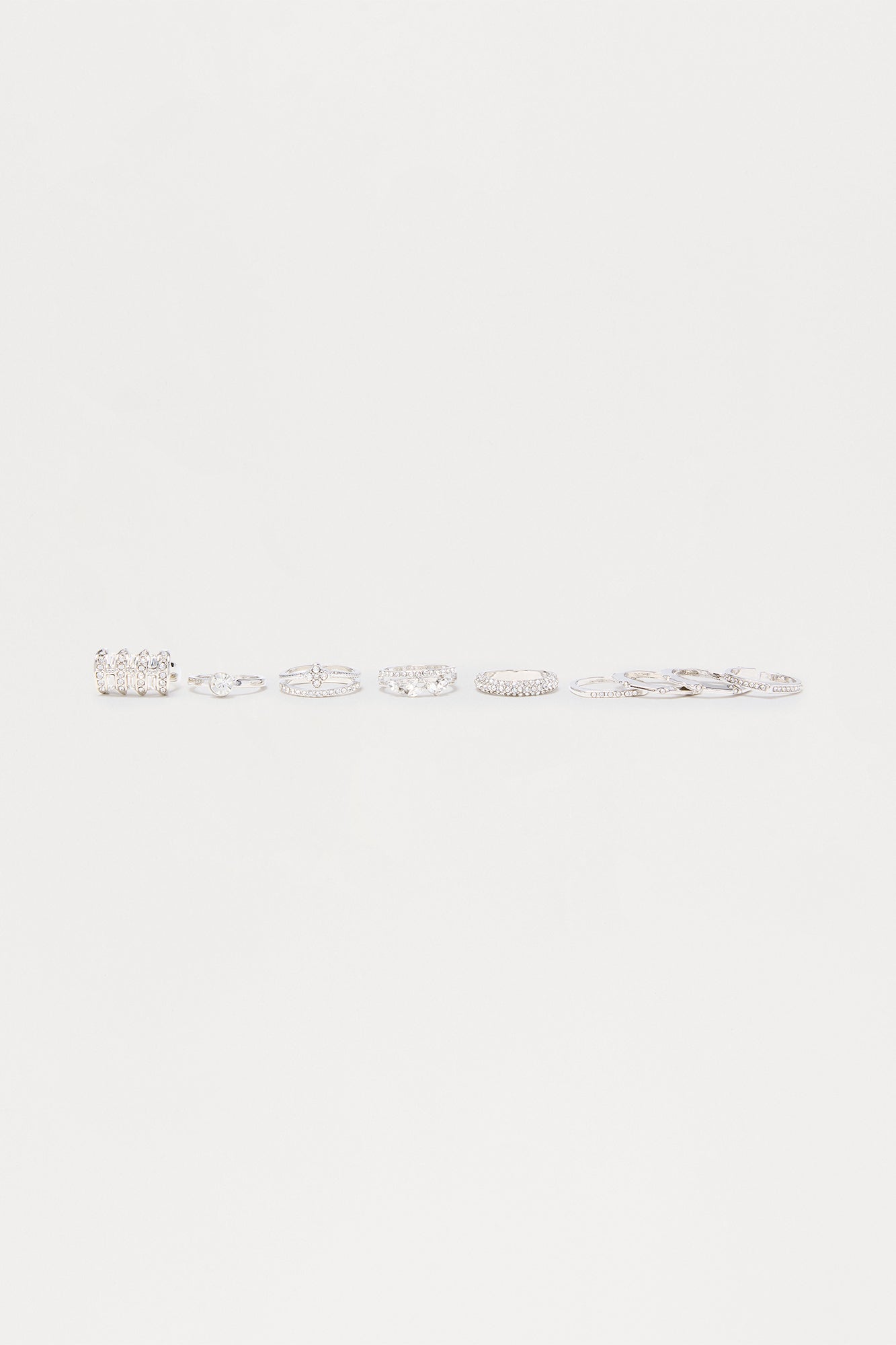 Always With Rhinestones 9 Piece Ring Set - Silver