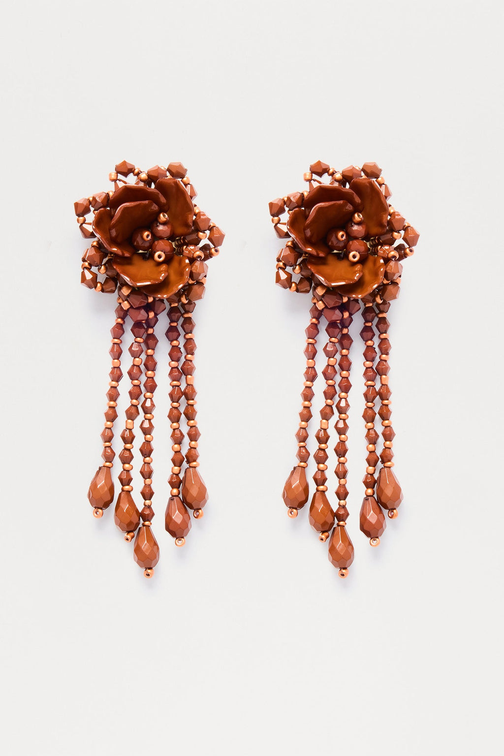 Thoughts Of You Beaded Floral Drop Earrings - Brown