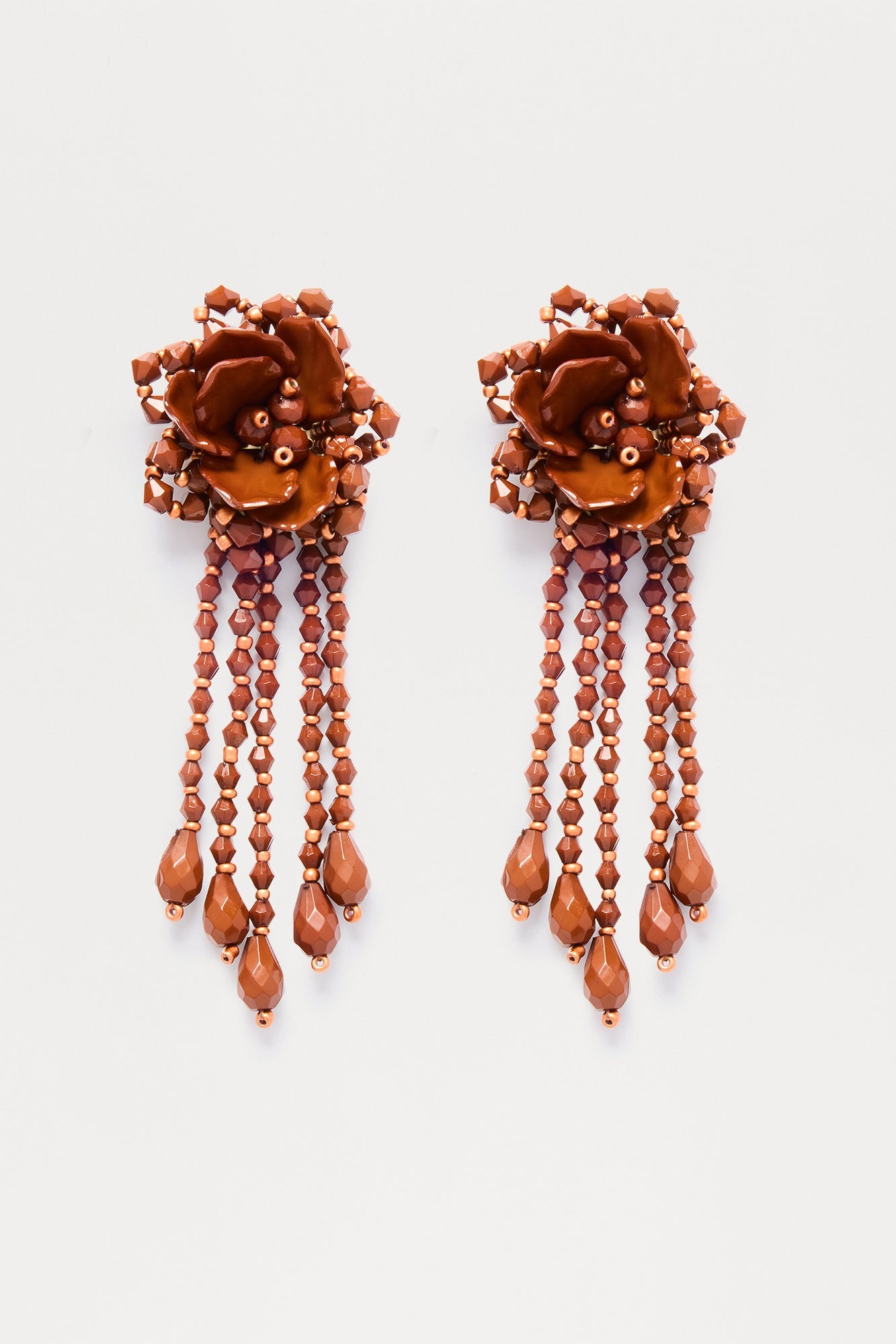 Thoughts Of You Beaded Floral Drop Earrings - Brown