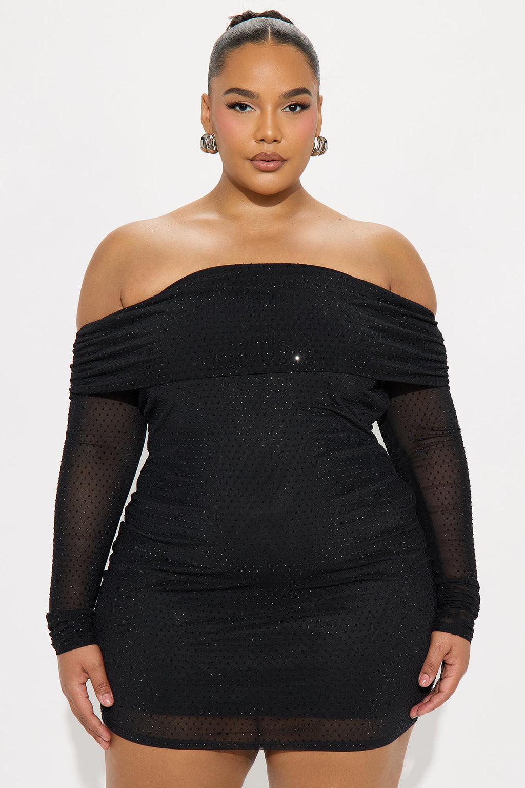Kelsea Rhinestone Mesh Mini Dress - Black