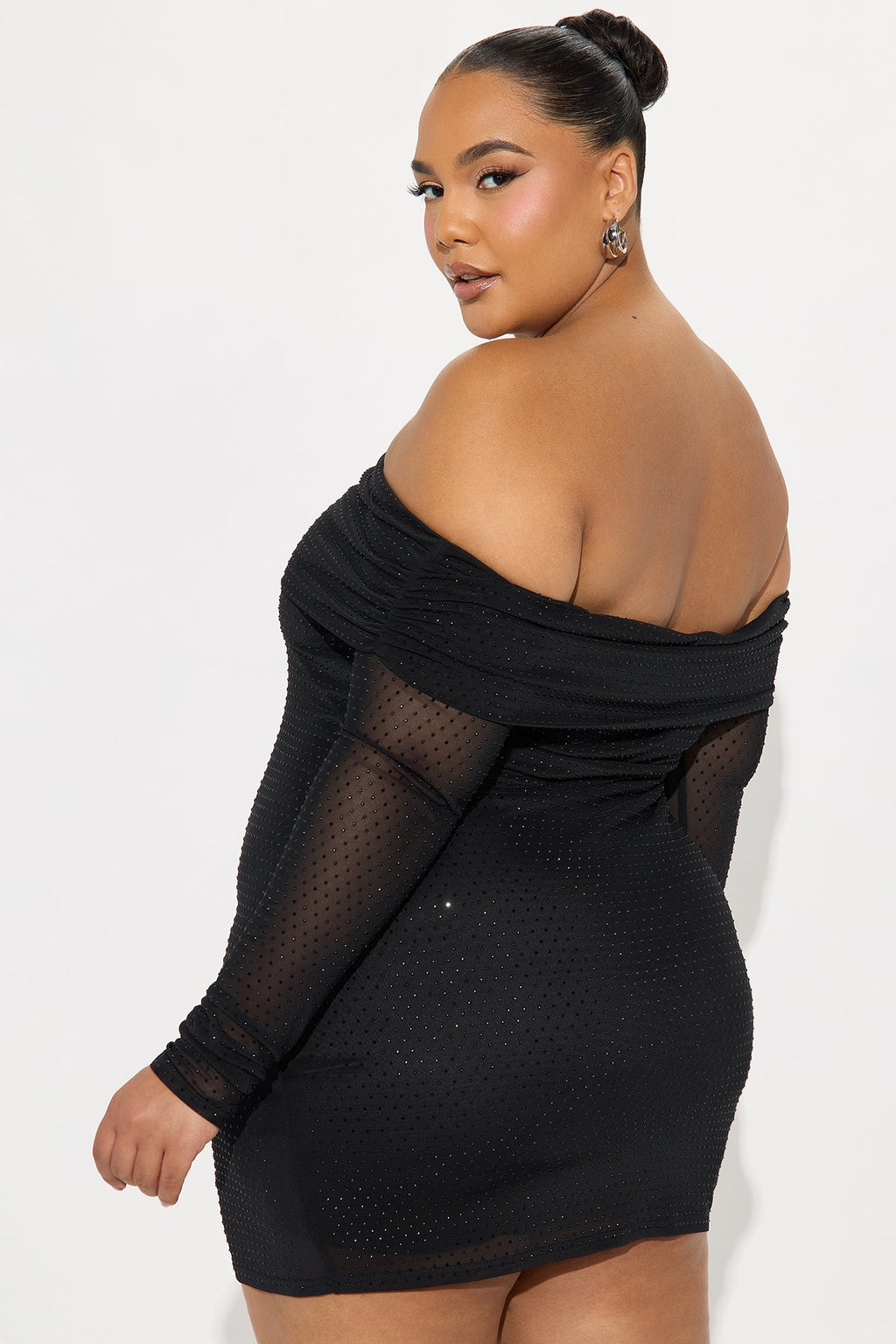 Kelsea Rhinestone Mesh Mini Dress - Black