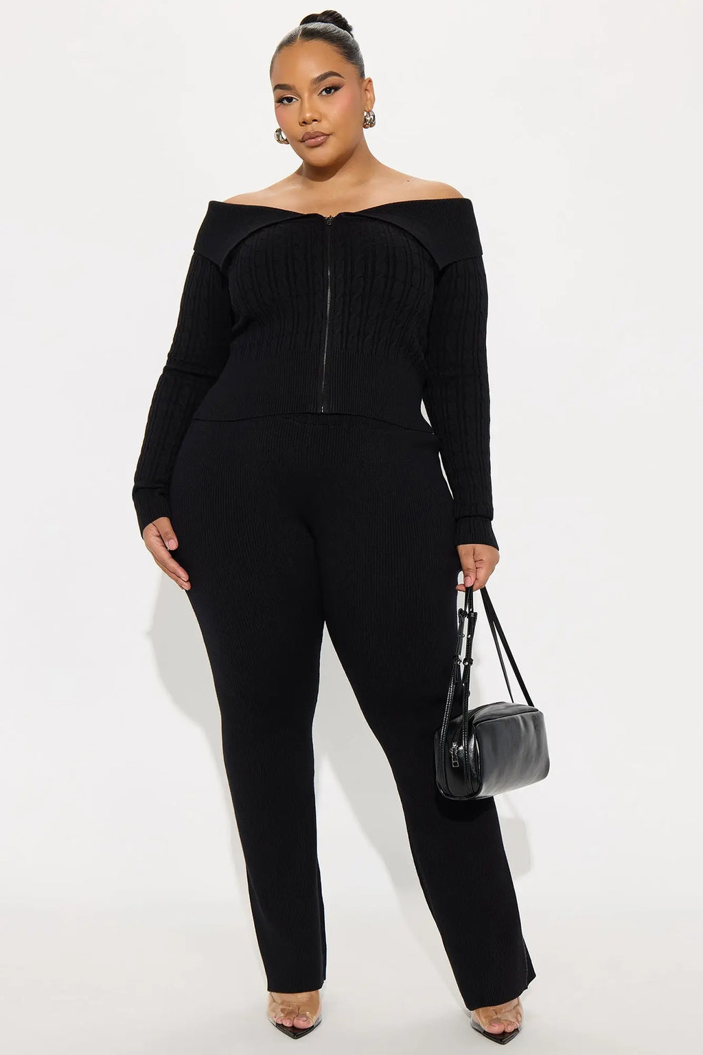 Isabella Sweater Cardigan Pant Set - Black 