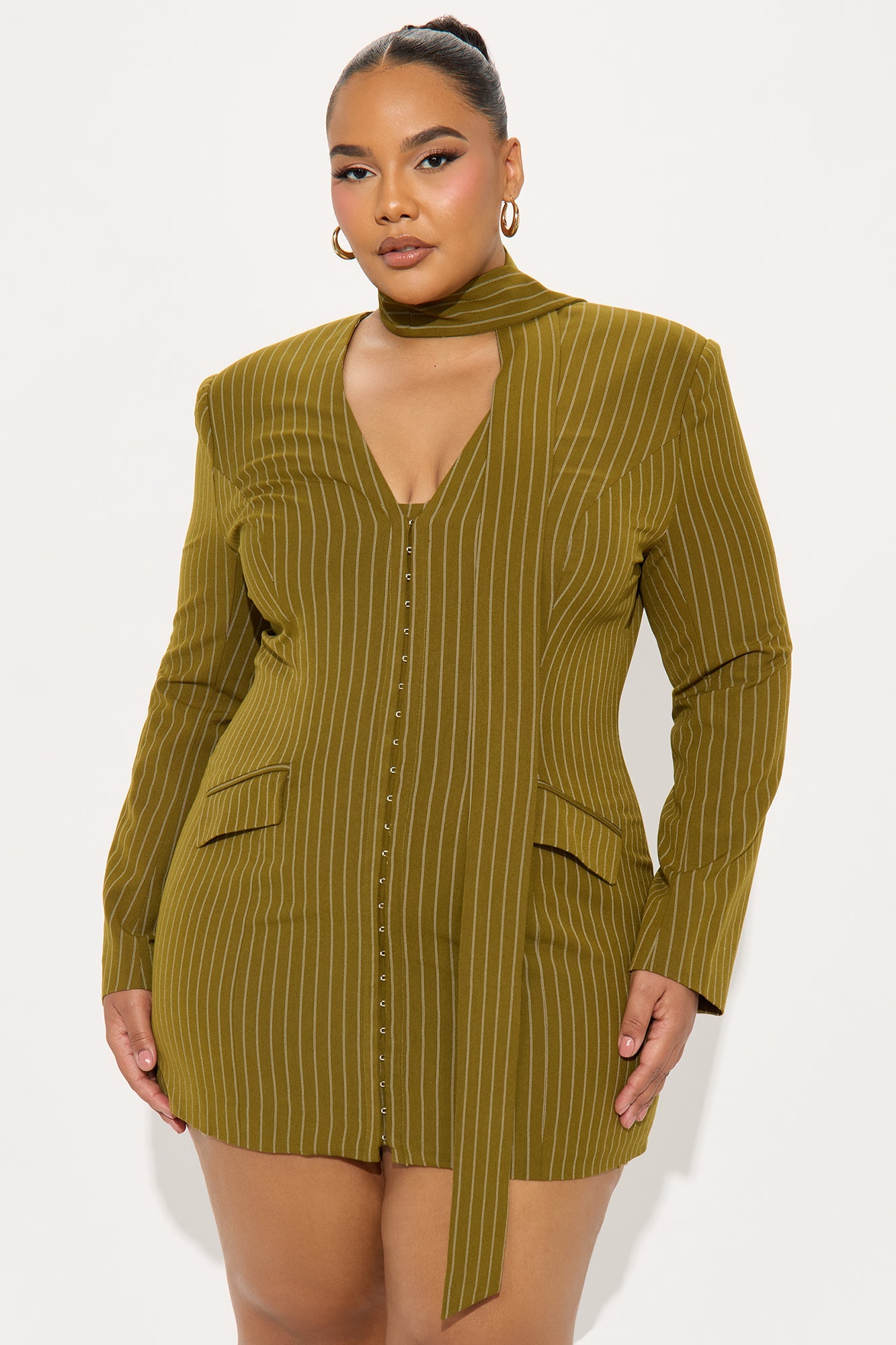 Aniyah Pinstripe Blazer Mini Dress - Olive/combo