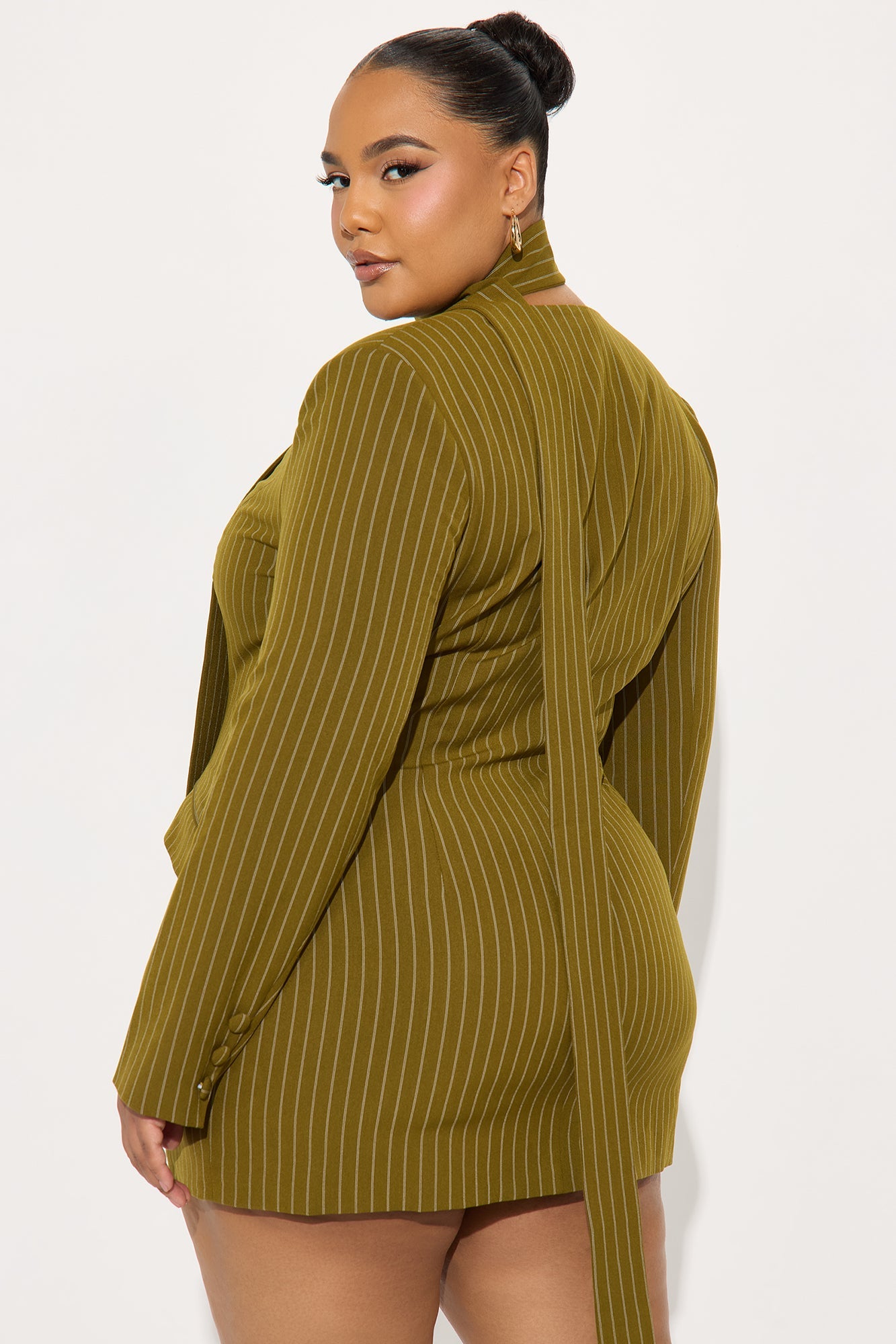 Aniyah Pinstripe Blazer Mini Dress - Olive/combo