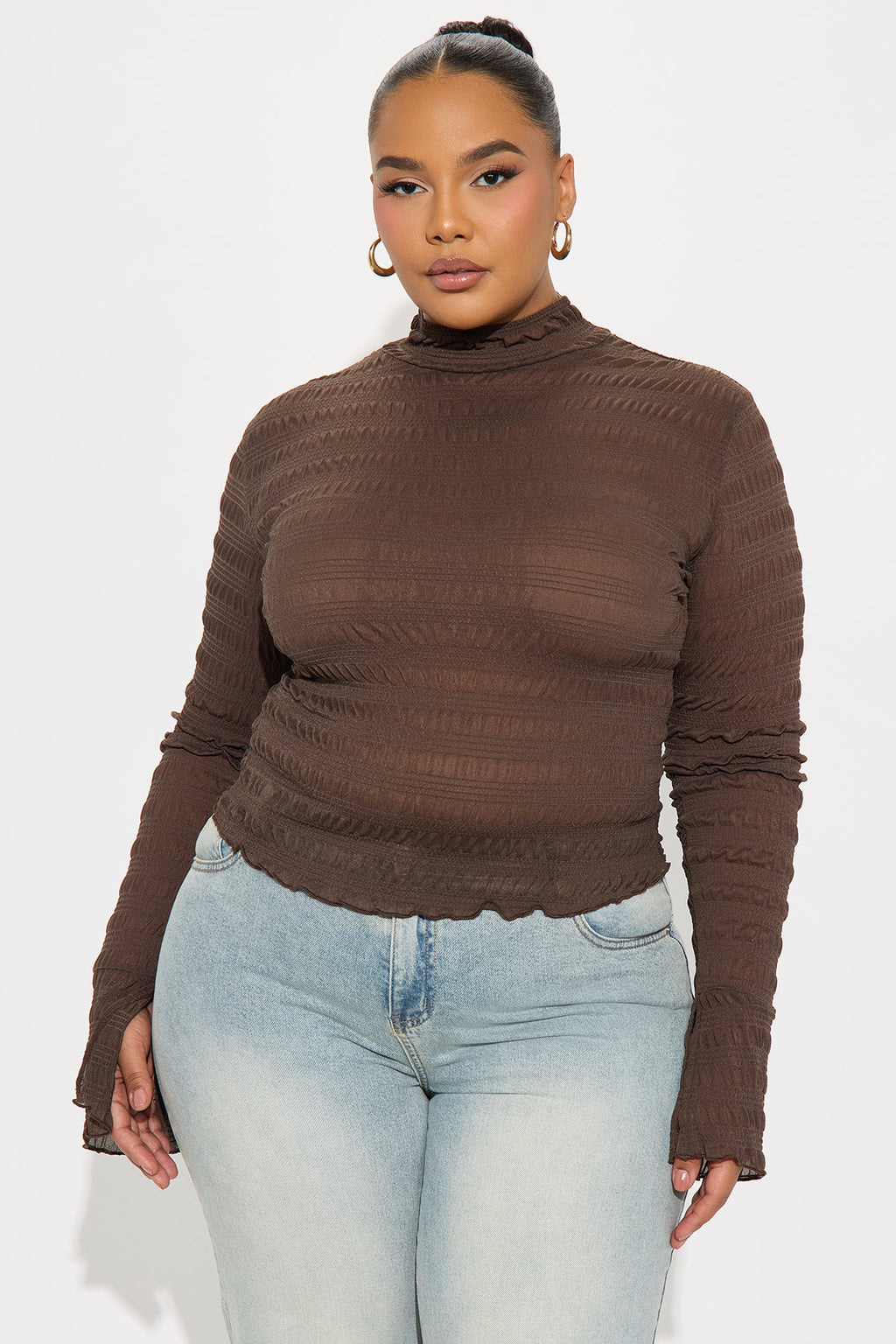 Karis Long Sleeve Turtle Neck Top - Brown