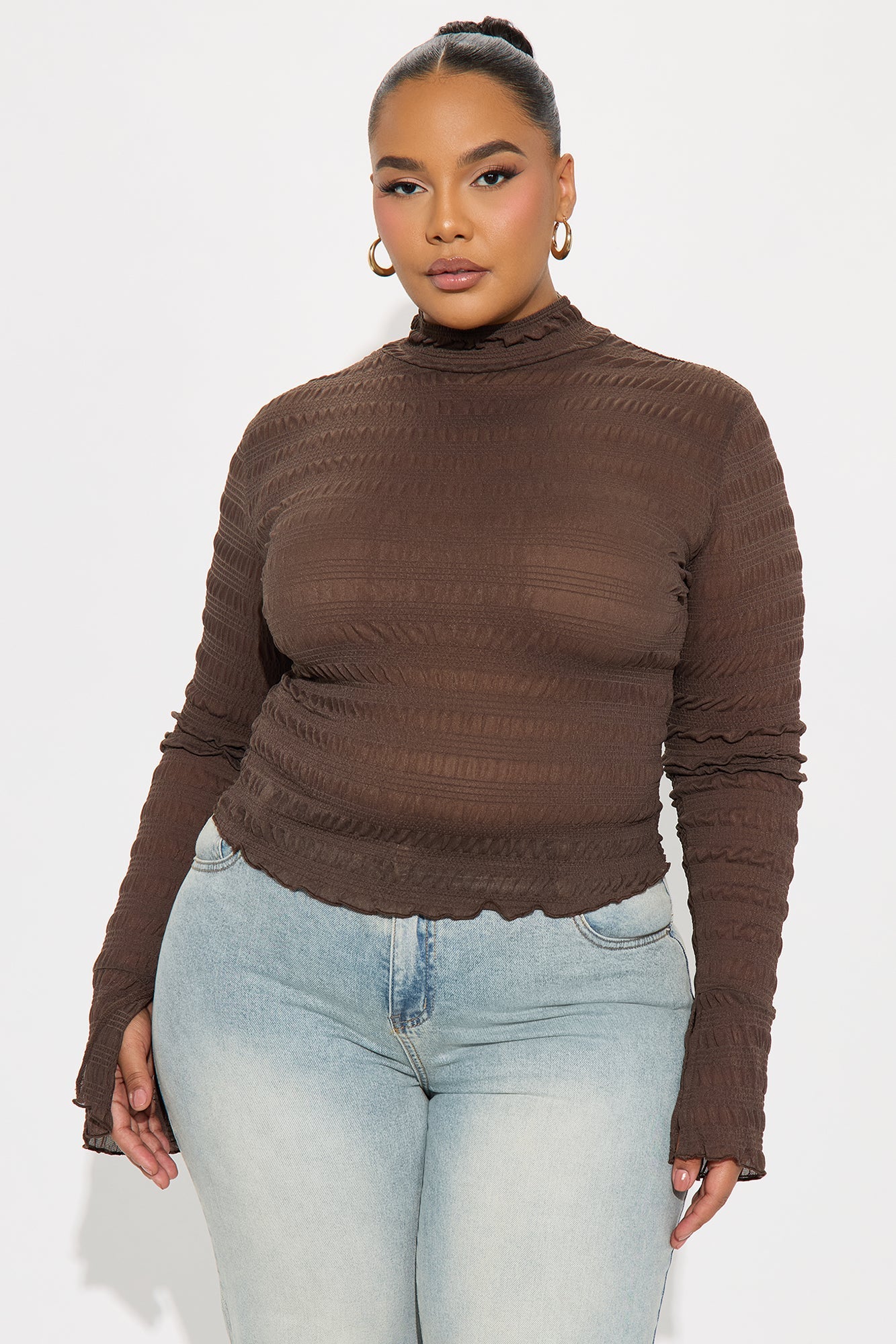 Karis Long Sleeve Turtle Neck Top - Brown