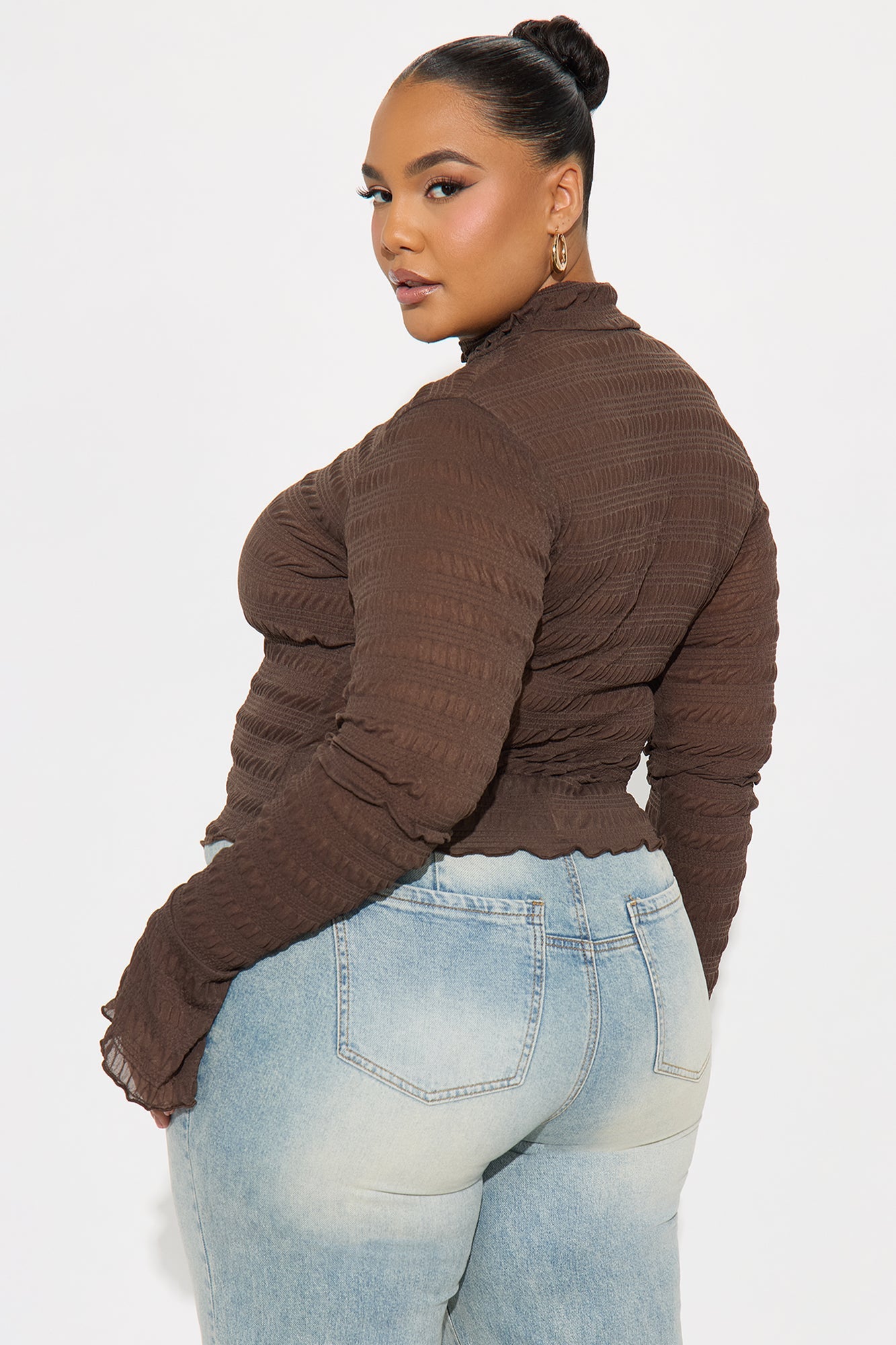 Karis Long Sleeve Turtle Neck Top - Brown