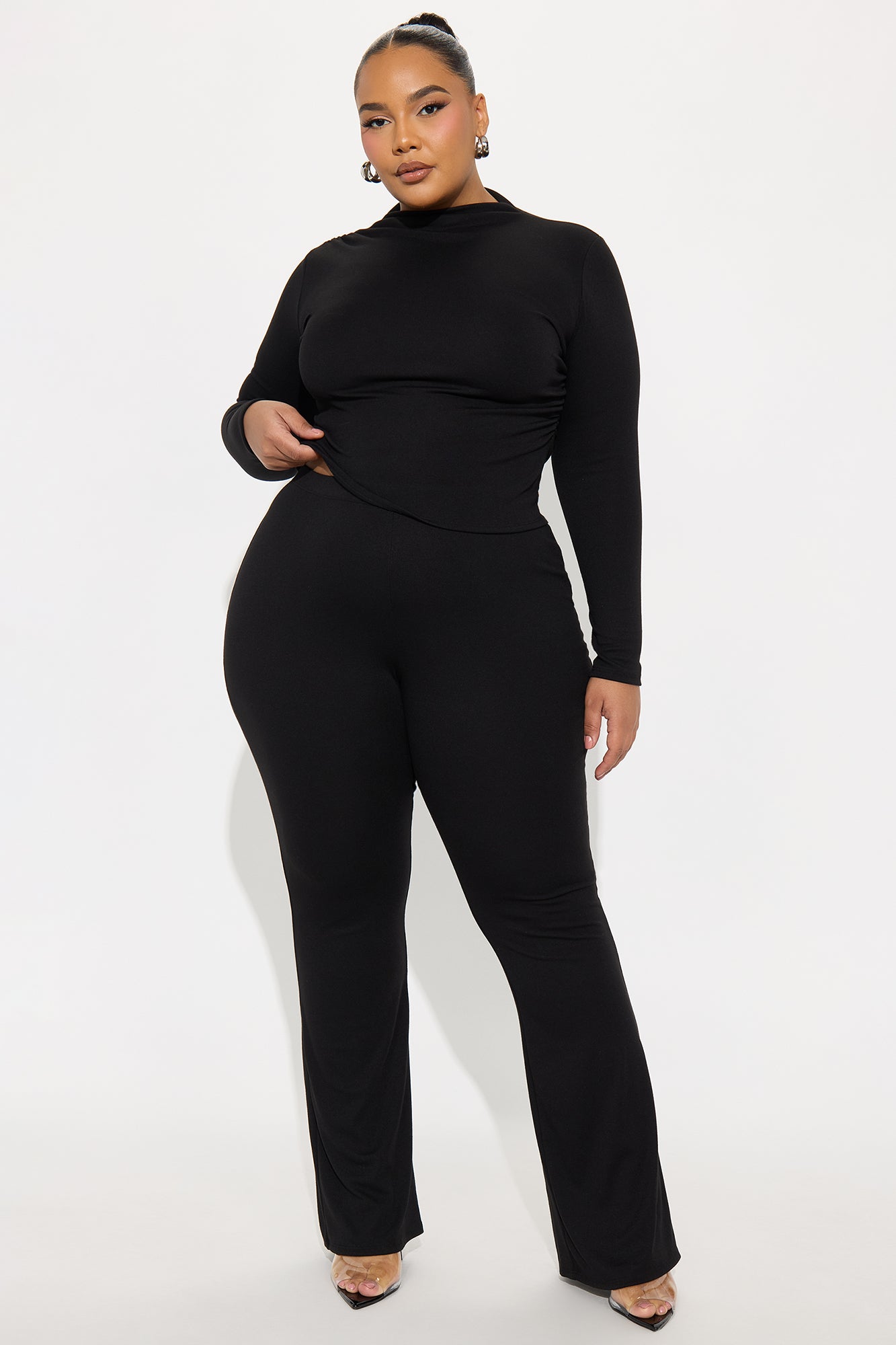 So Sexy Mockneck Flare Leg Pant Set - Black