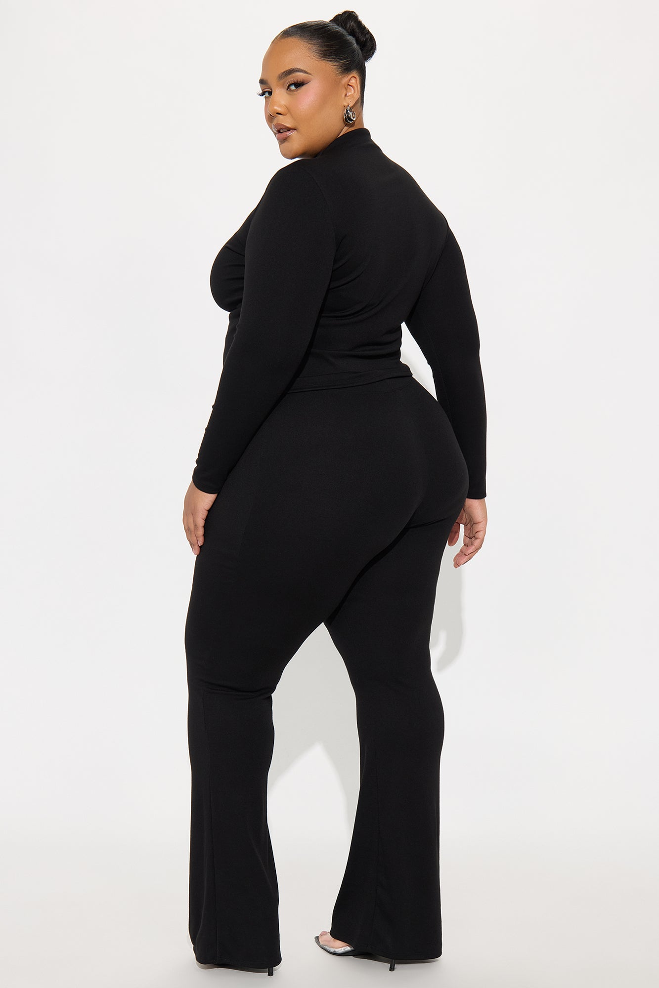 So Sexy Mockneck Flare Leg Pant Set - Black