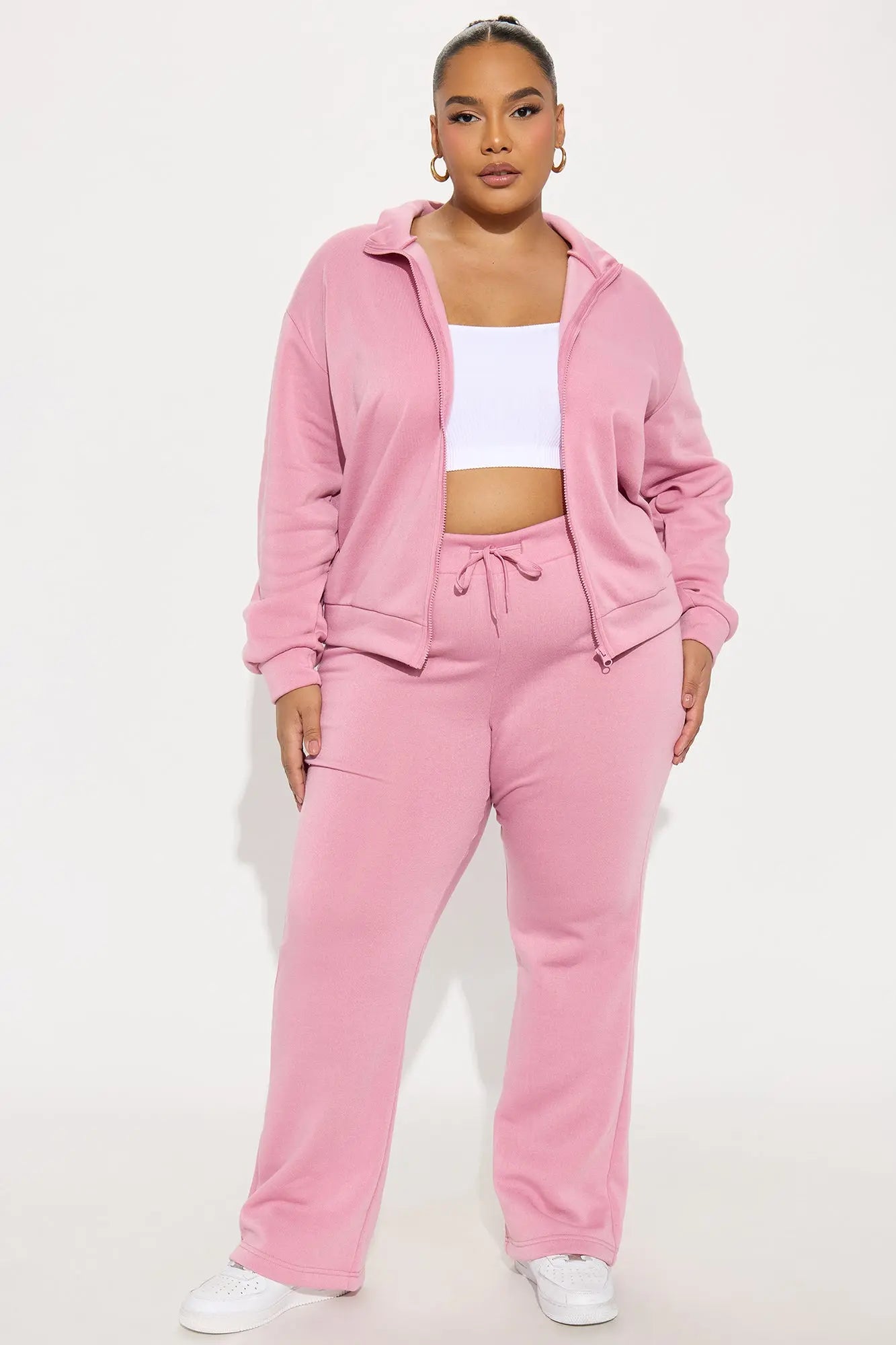 Demi Zip Up Fleece Pant Set - Mauve 