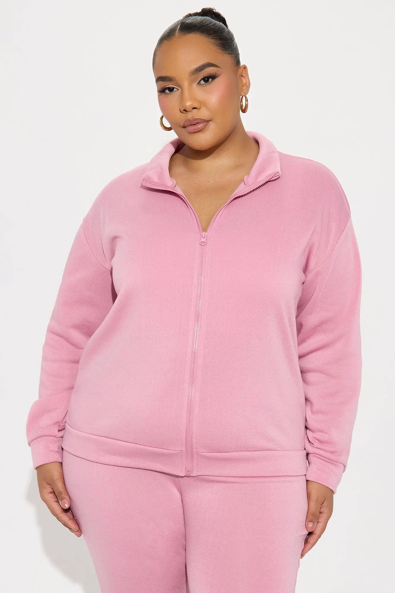 Demi Zip Up Fleece Pant Set - Mauve 