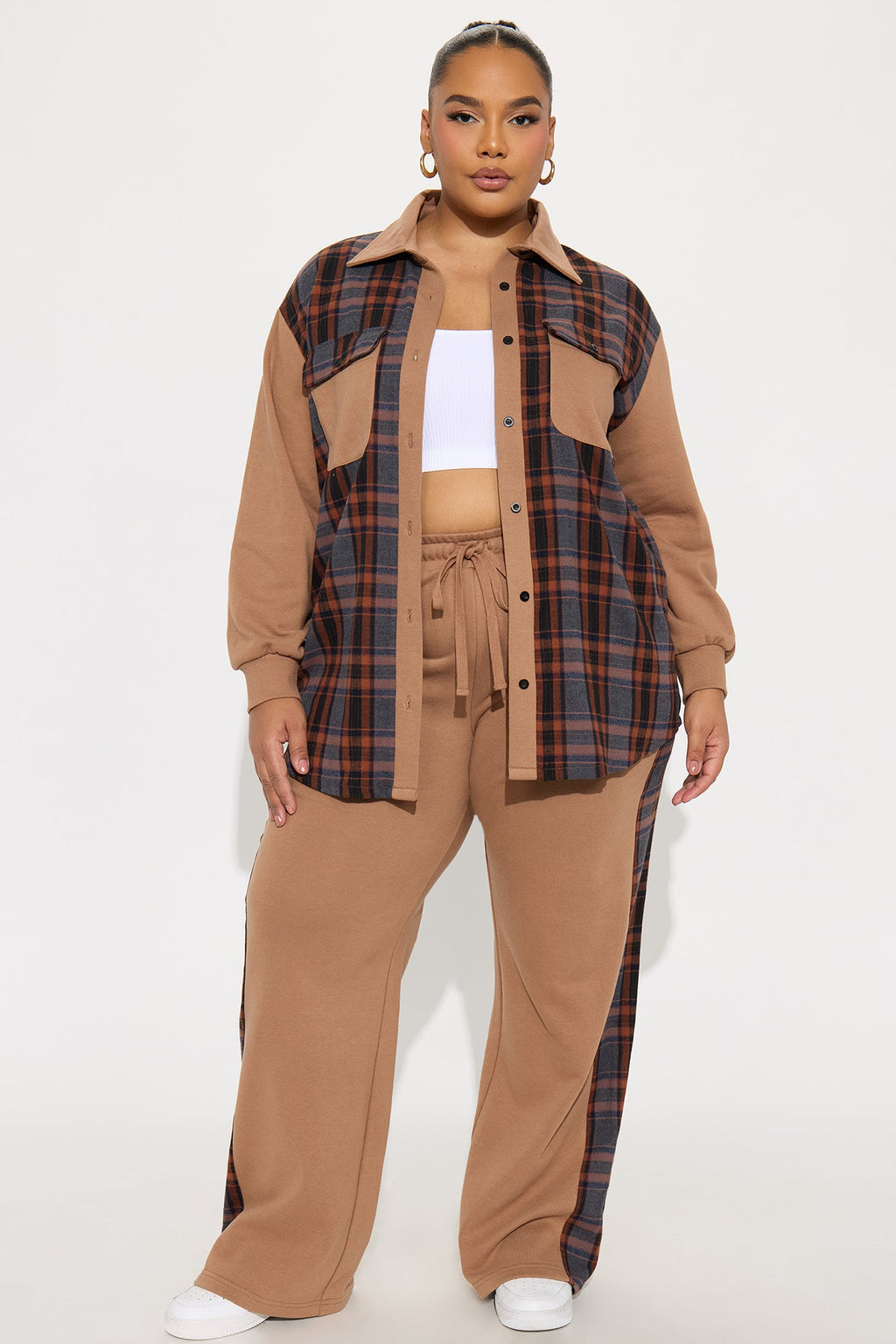 Camryn Plaid Pant Set - Mocha/combo 