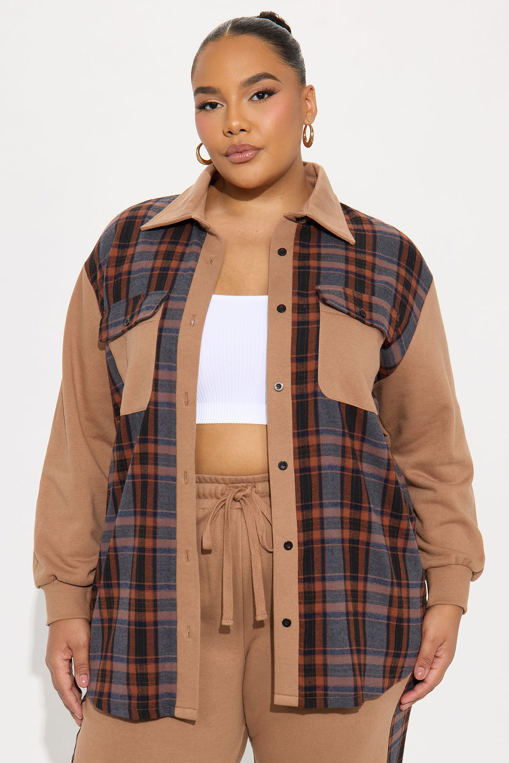 Camryn Plaid Pant Set - Mocha/combo 