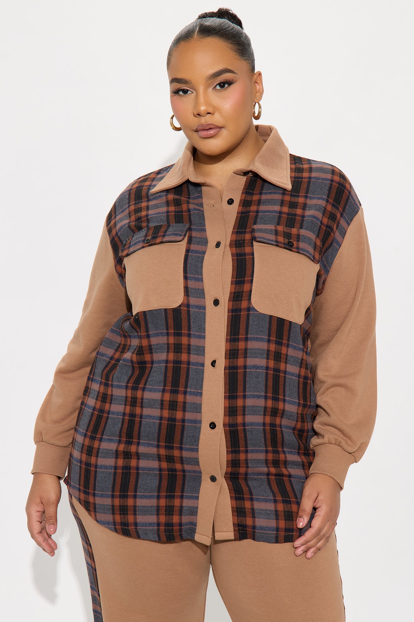Camryn Plaid Pant Set - Mocha/combo 