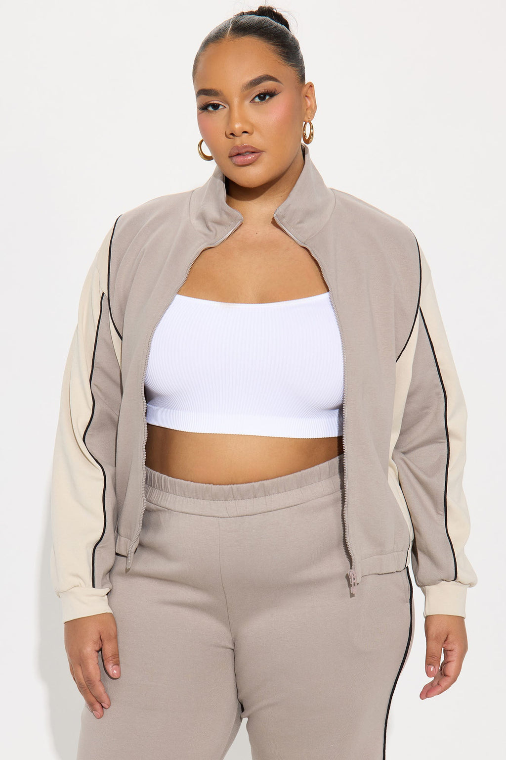 Set The Pace Ponte Track Pant Set - Taupe
