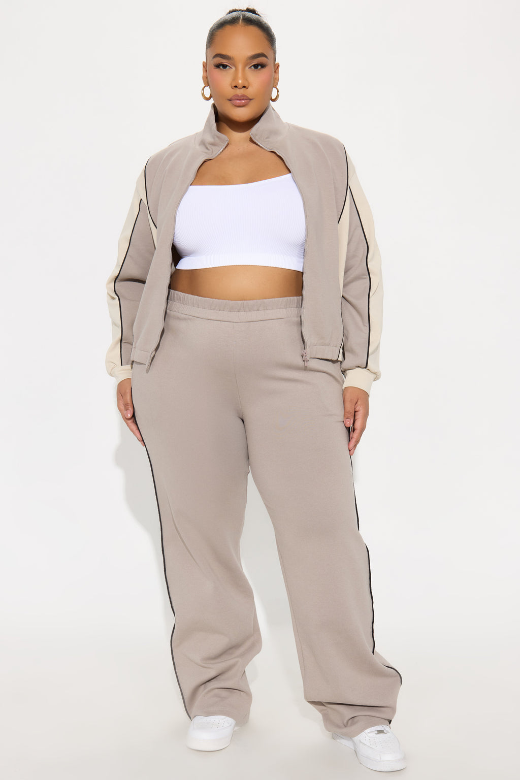 Set The Pace Ponte Track Pant Set - Taupe