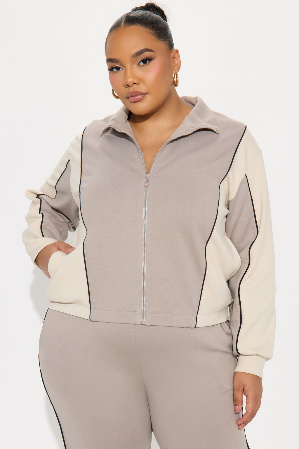 Set The Pace Ponte Track Pant Set - Taupe