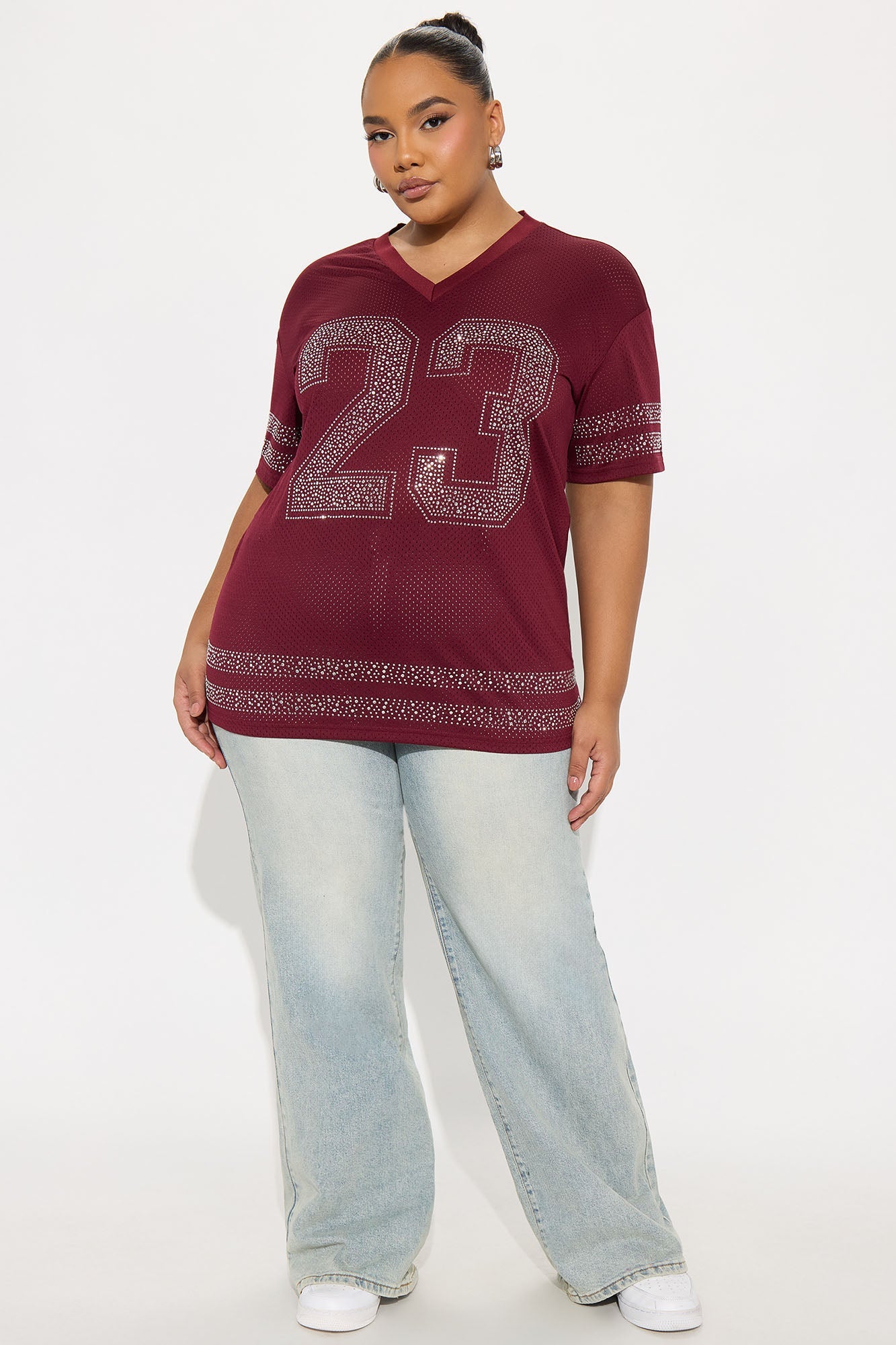 23 Rhinestone Jersey Tee - Burgundy