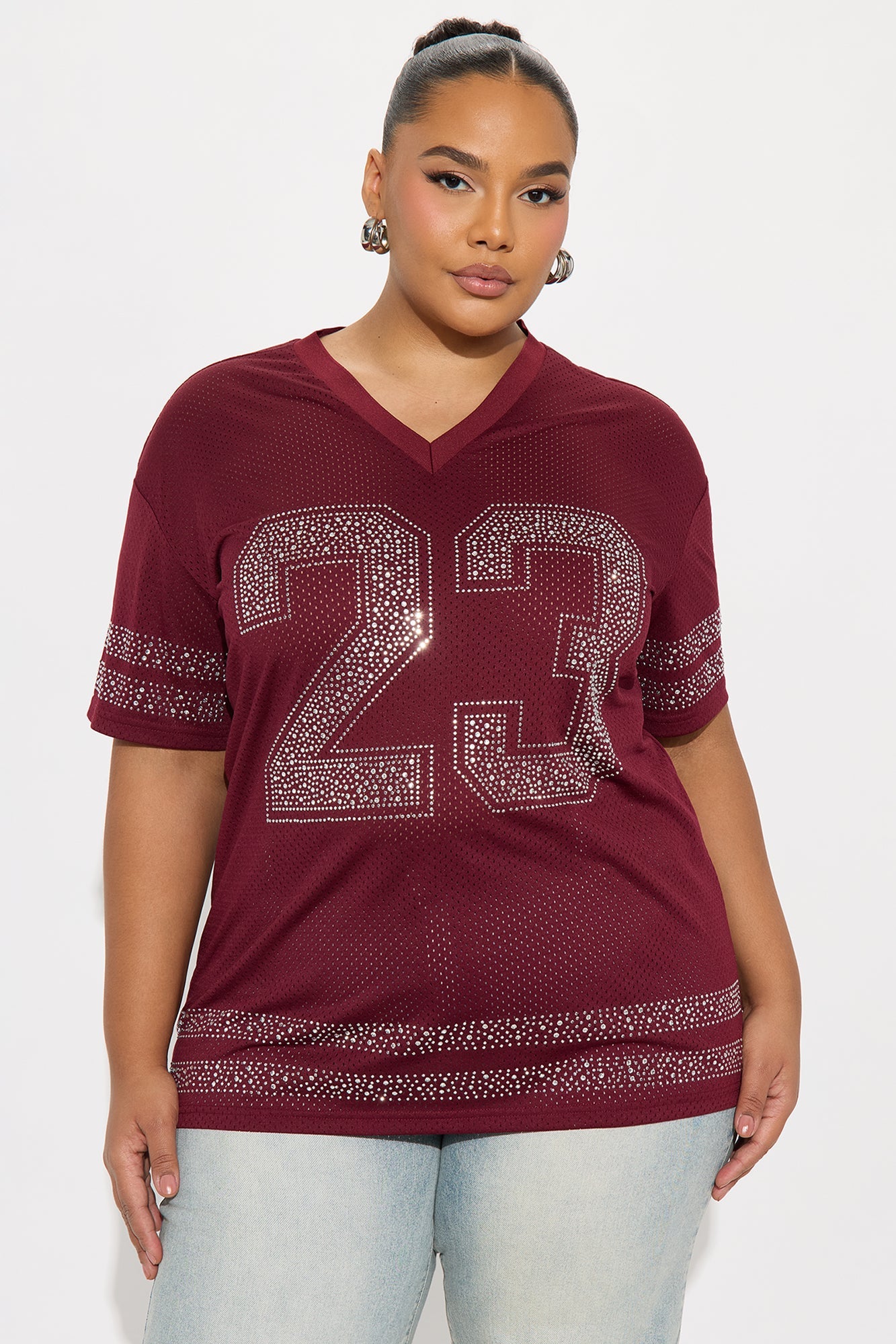 23 Rhinestone Jersey Tee - Burgundy