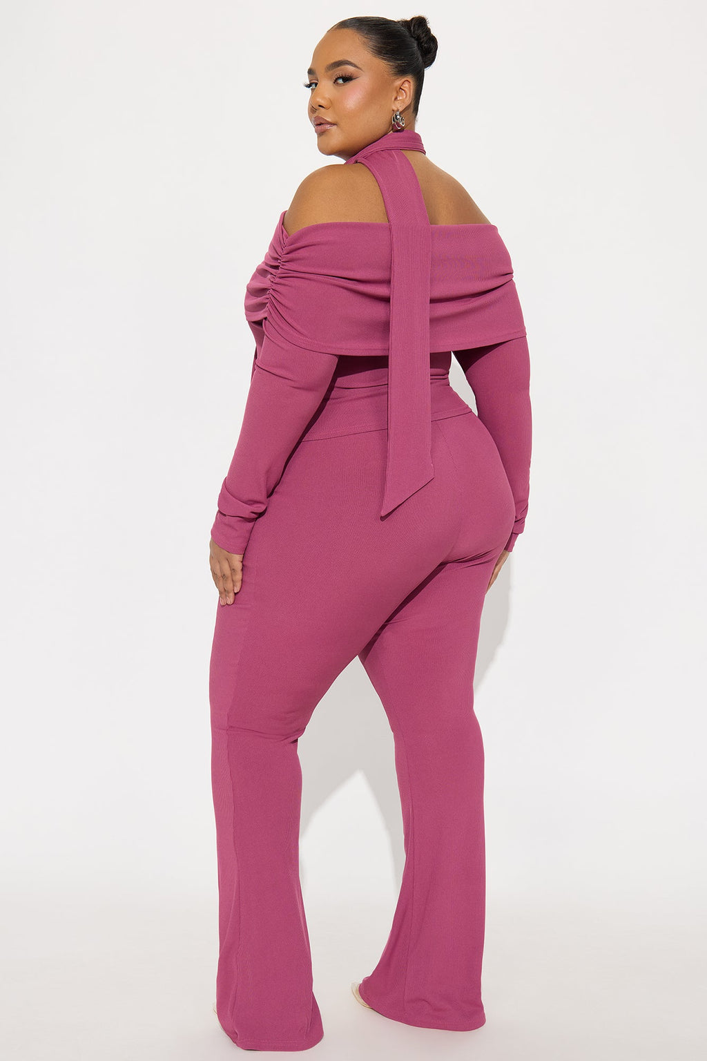 Ella Scarf Off Shoulder 3 Piece Pant Set - Magenta