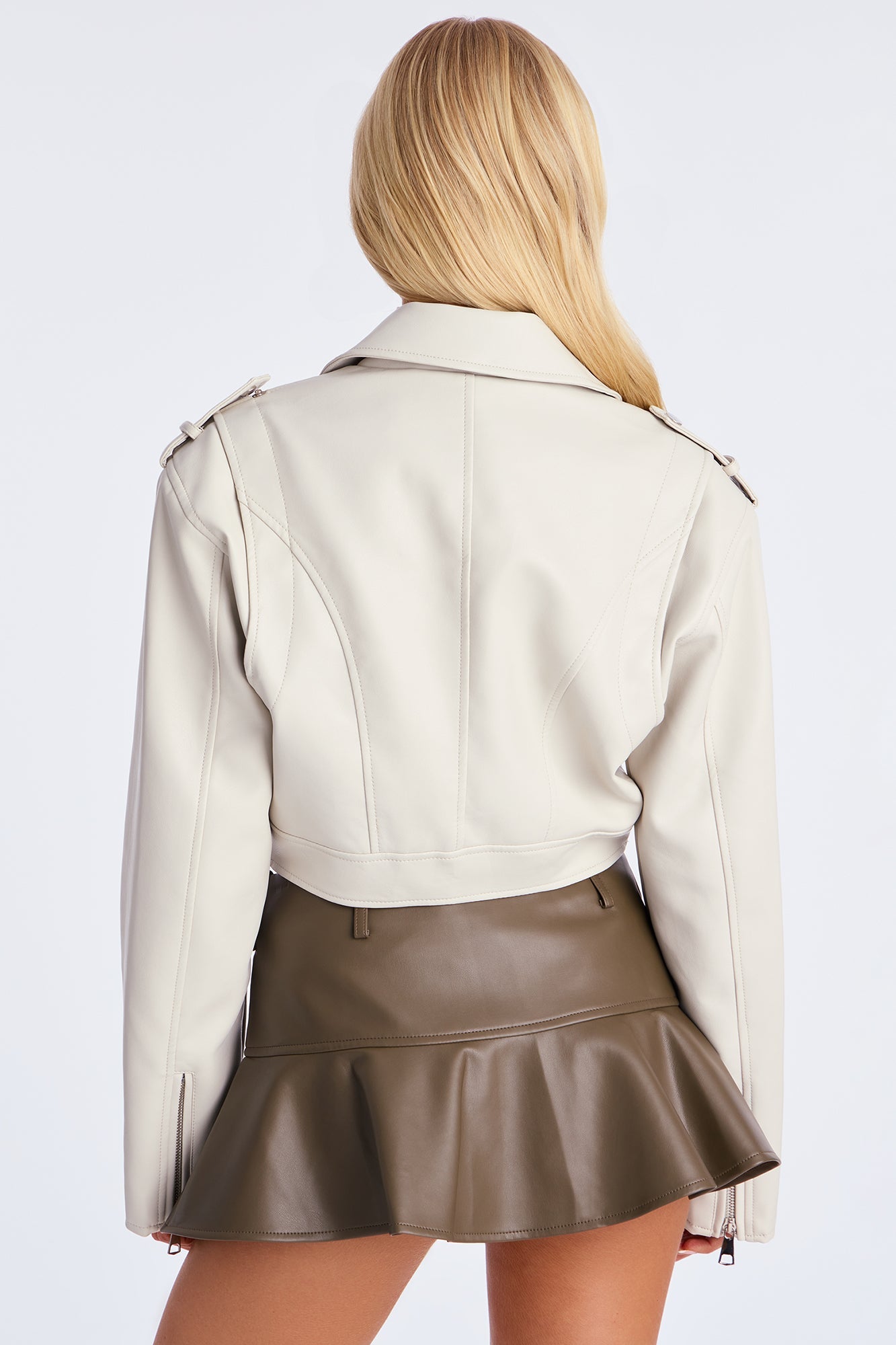 Total Drama Cropped Moto Jacket - Light Grey